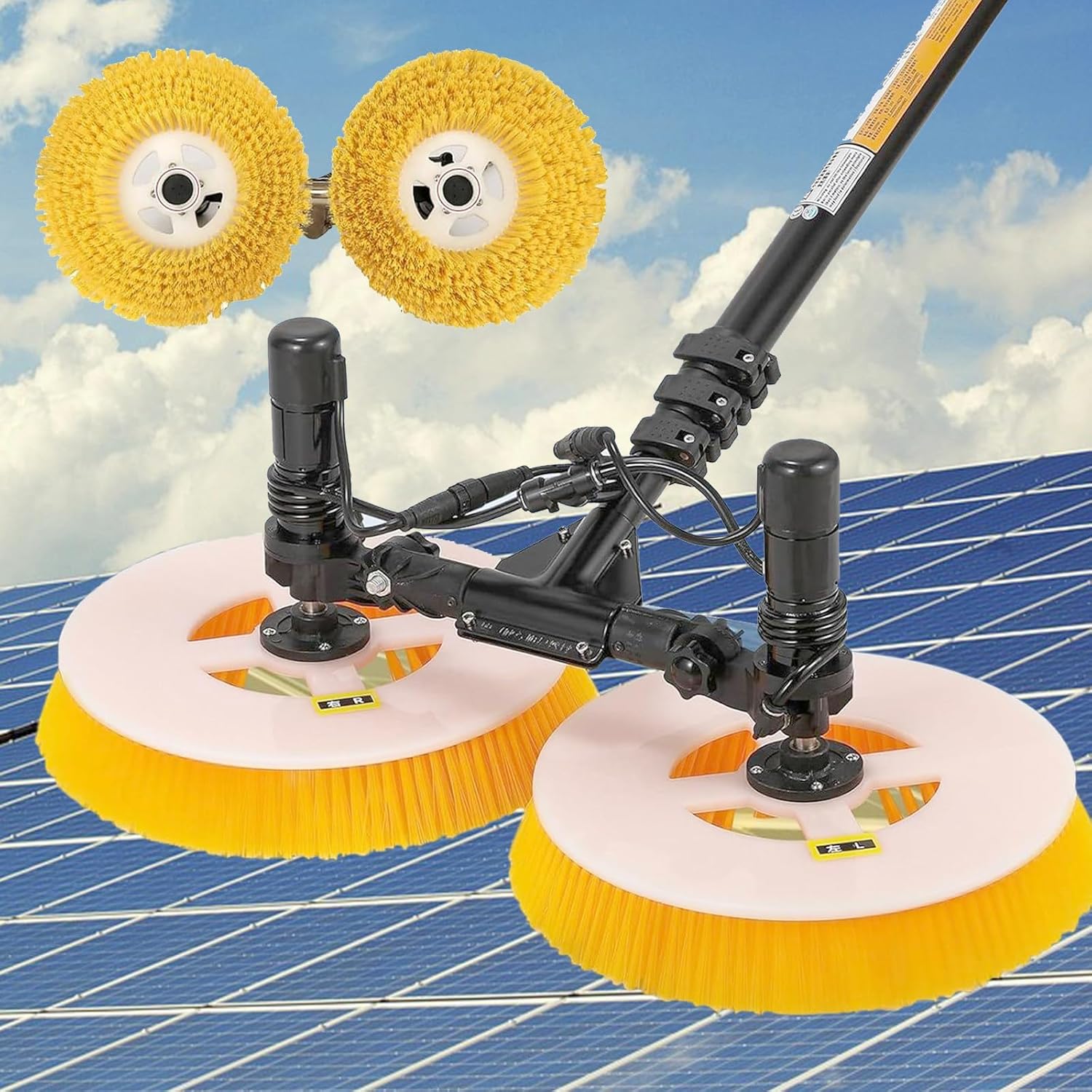 Solar Panel Cleaning Tool, Solar Panel Cleaning Brush and Pole Water Fed Pole Kit, Double Head Automatic Window Glass Washing Equipment for Household & Outdoor,Mains-Version-5.5m