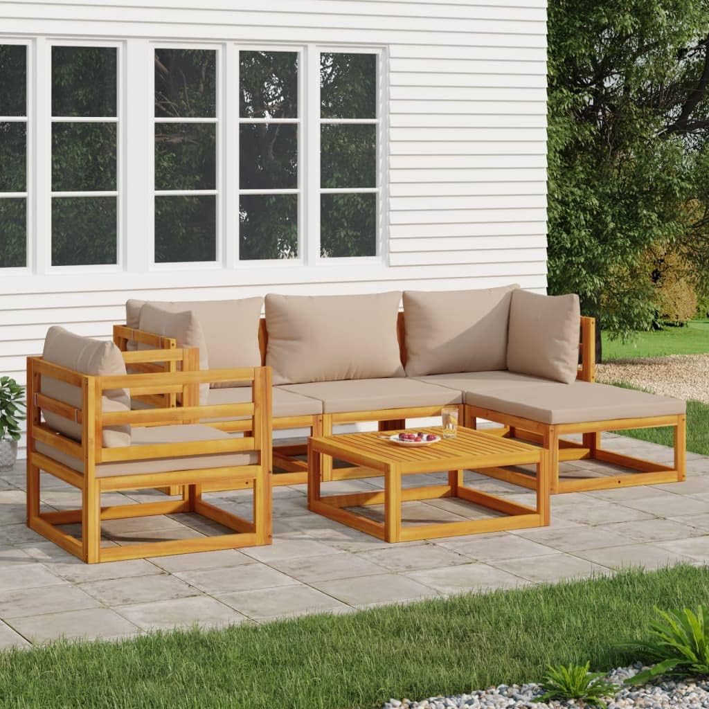 6 Piece Patio Lounge Set with Taupe Cushions Solid Wood,Acacia Wood Patio Lounge Set: Comfortable and Durable Outdoor Furniture Patio Furniture Sets, Outdoor Furniture Sets
