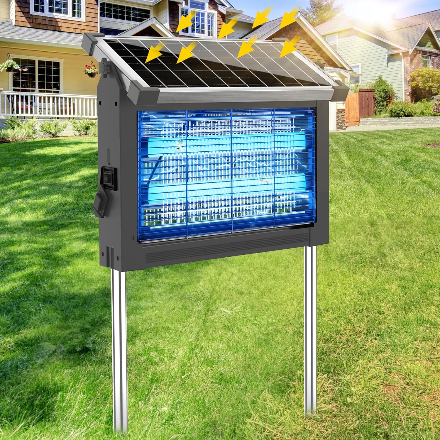 Solar Bug Zapper Outdoor, 4500V Rechargeable Waterproof Mosquito Killer with Solar Panel Sensor, Electric Fly Trap, 10ft Cord, Cordless Insect Zapper for Patio Yard