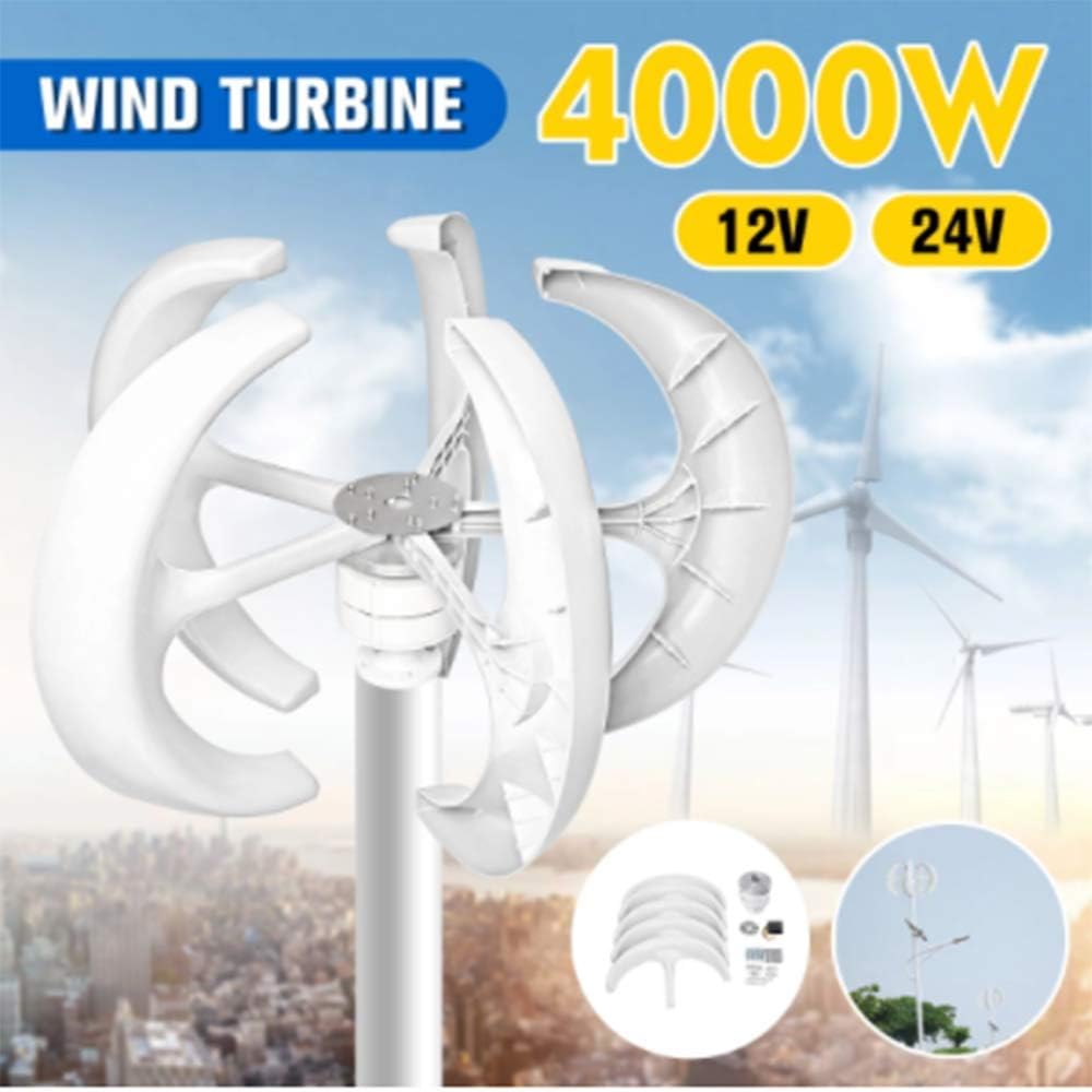 4000W Wind Turbines Generator Lantern Vertical Axi 12V 24V 5 Blades Motor Kit for Home Hybrids Streetlight Use Electromagnetic,12v