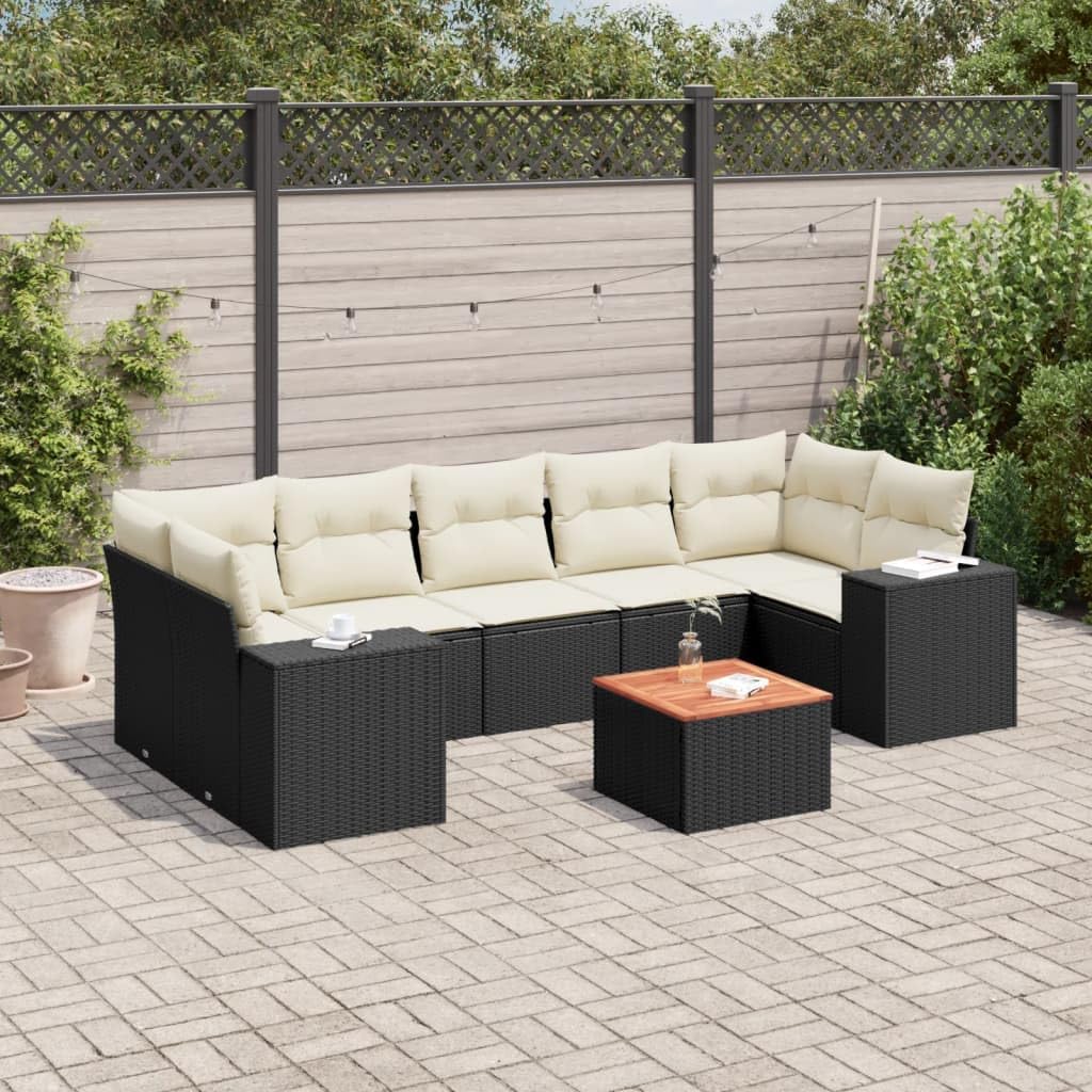 Black PE Rattan Garden Sofa Set, Large Modular Outdoor Patio Furniture Sectional, All-Weather Seating for 7 People
