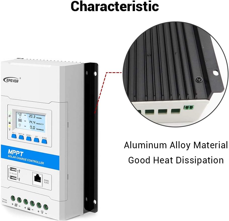 EPEVER 40A MPPT Solar Charge Controller 12V/24V Auto Working Max. PV 150V Modular Design Solar Panels MPPT Regulator with LED&LCD Display Double USB Port for Lead-Acid and Lithium-ion Batteries