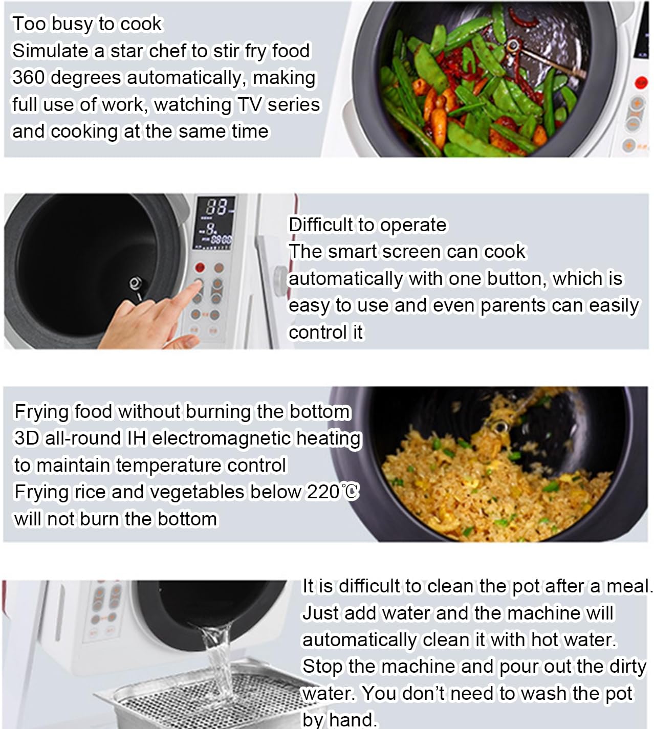 2500W Commercial Food Processor&Automatic Cooking Machine&6L Intelligent Automatic Cooking Machine,Drum Type Food Processor with Smart Touch Screen