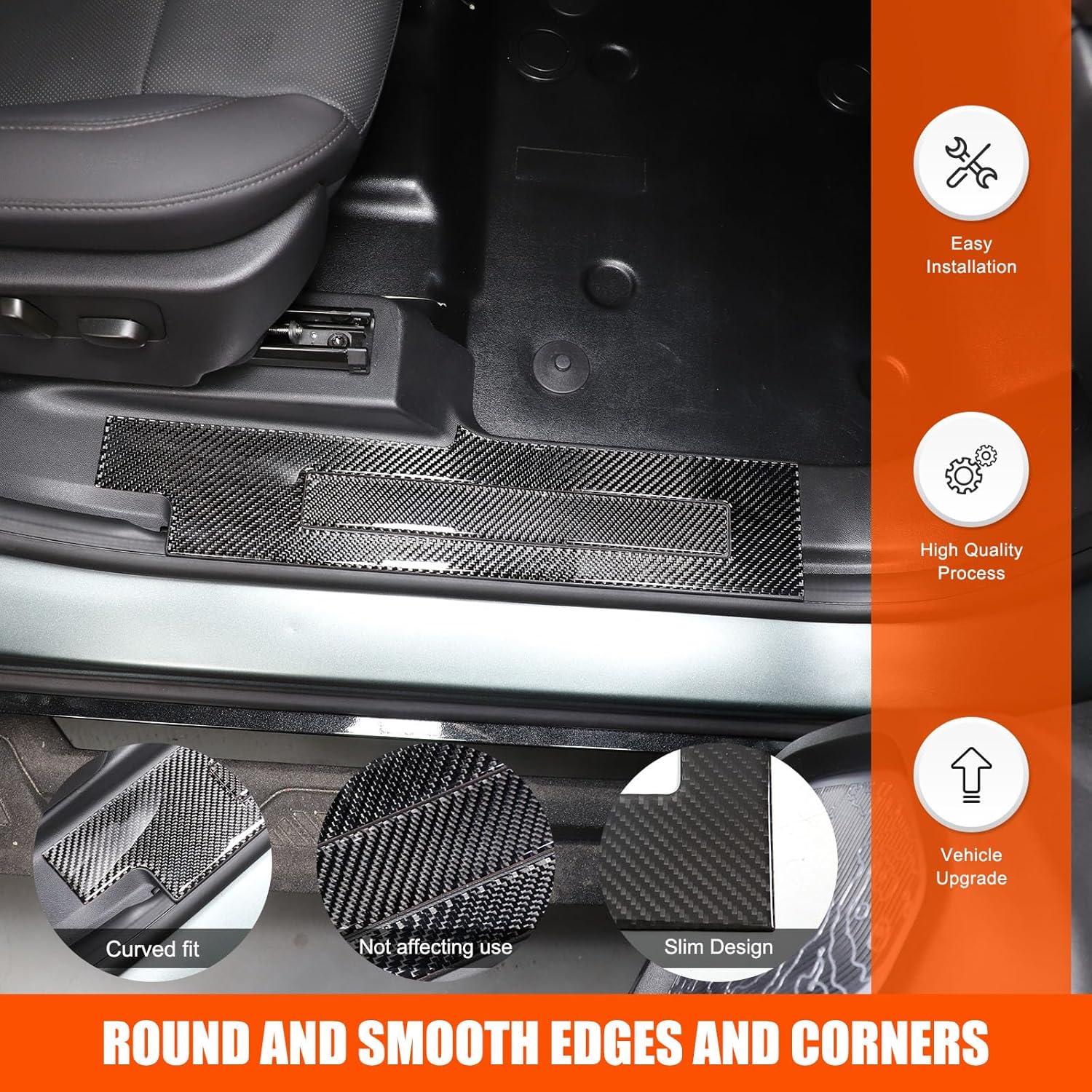 Car Door Sill Protector for Hummer EV SUV Pickup Accessories Soft Carbon Fiber Door Entry Guard Door Sill Scuff Plate Stickers Sticker Decoration Compatible with Hummer EV 2022-2024 2025 2026 (Black)