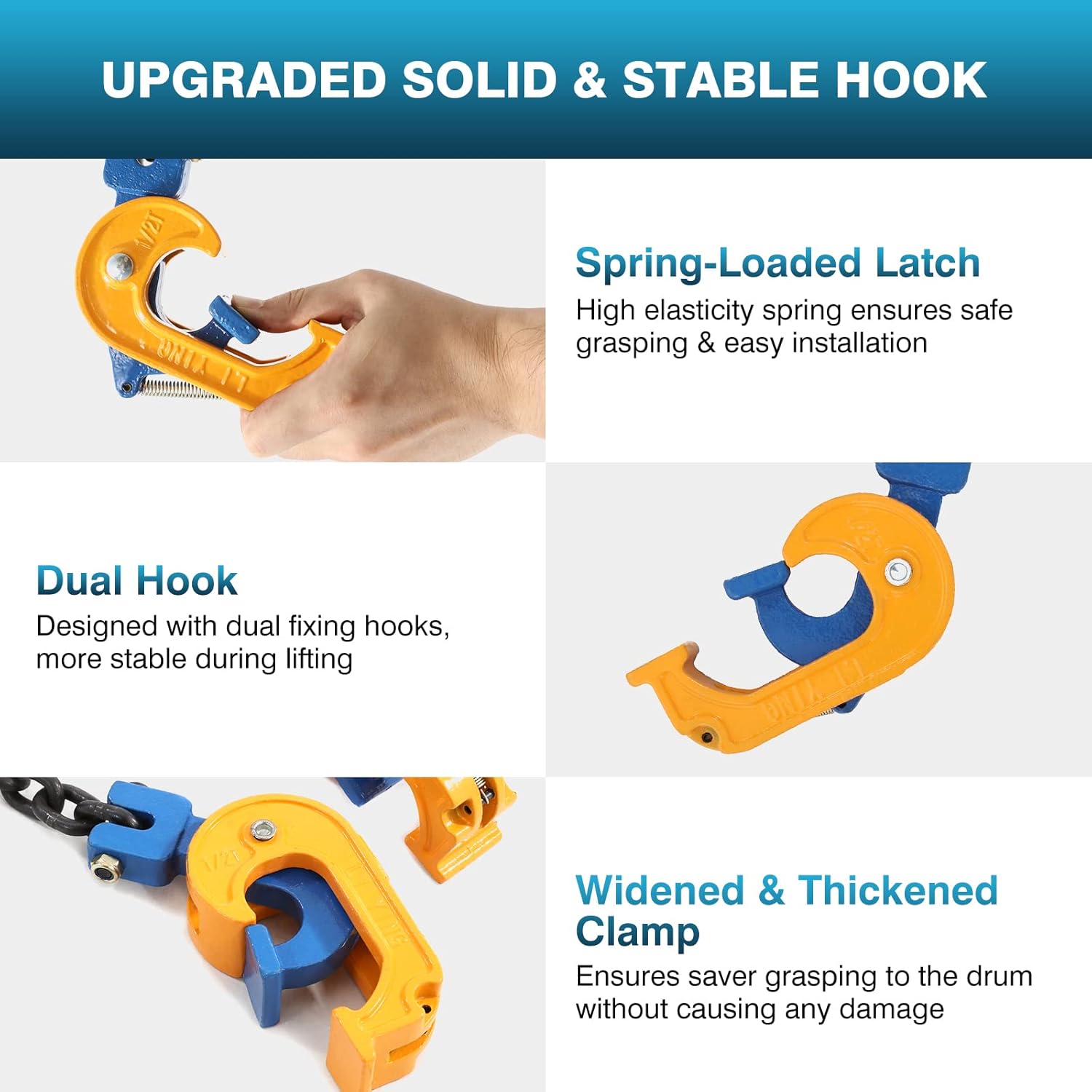 IRONWALLS Chain Drum Lifter with 1T/ 2204LBS Capacity, Upgraded Lifting Chain Sling with Self-Lock Hook Lifting Clamp for 30 & 55 Gallon Metal/Plastic Drum Barrel, Fits for Crane, Forklift