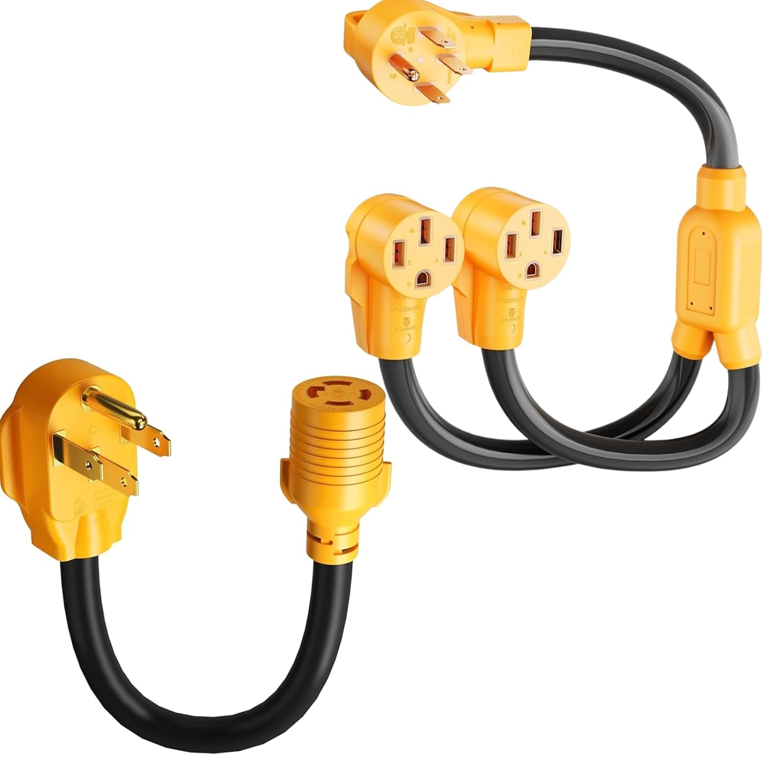 MECMO 50 Amp Y Splitter for RV/EV Charging, ETL Listed, 4 Prong 250-Volt NEMA 14-50P to 2X 14-50R Adapter, 14-50P to L14-30R Generator Transfer Switch for Power Backup, 30 Amp Twist Lock Home Inlet