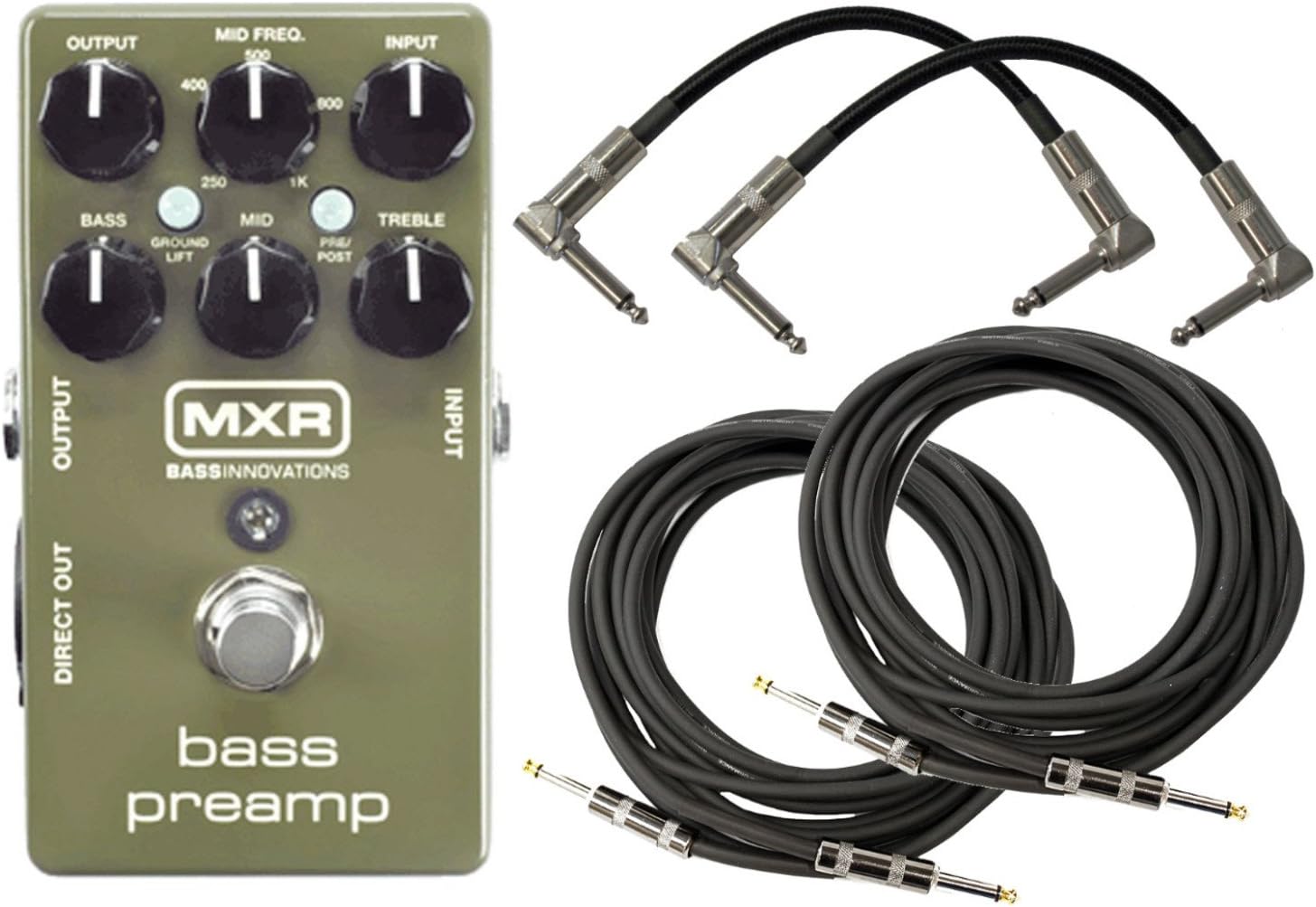 MXR M81 Bass Preamp Pedal Bundle with XLR Direct Out, 3 band EQ and Level Controls w/ 4 Cables