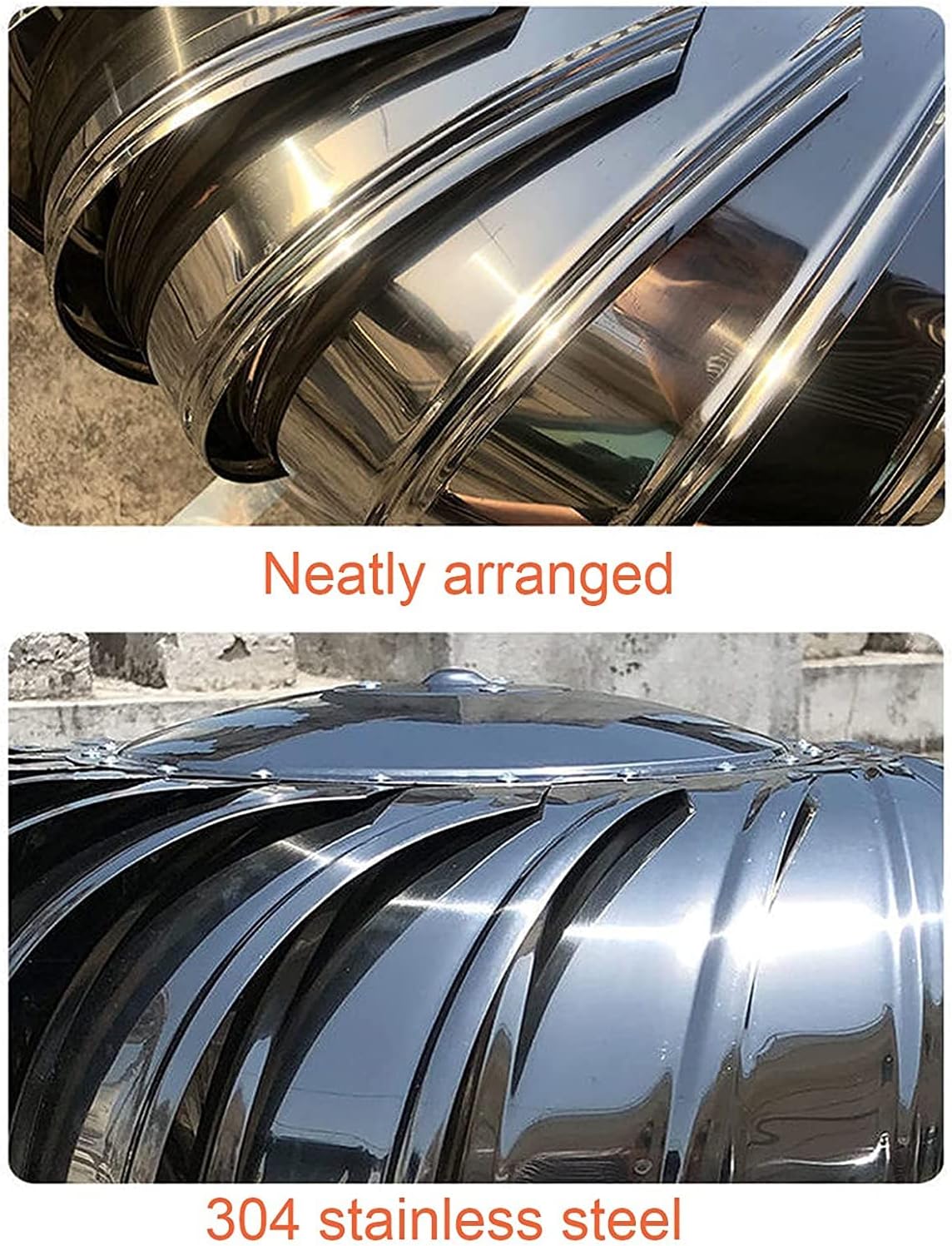 Roof Wind Turbine Cap Vent Round, Internally Braced Wind Turbine, 8 Inch 10 Inch 12 Inch Air Vent Outlet, 304 Stainless Steel, Easy to Install, Galvanized Bracket, Unpowered Rotation(400mm)