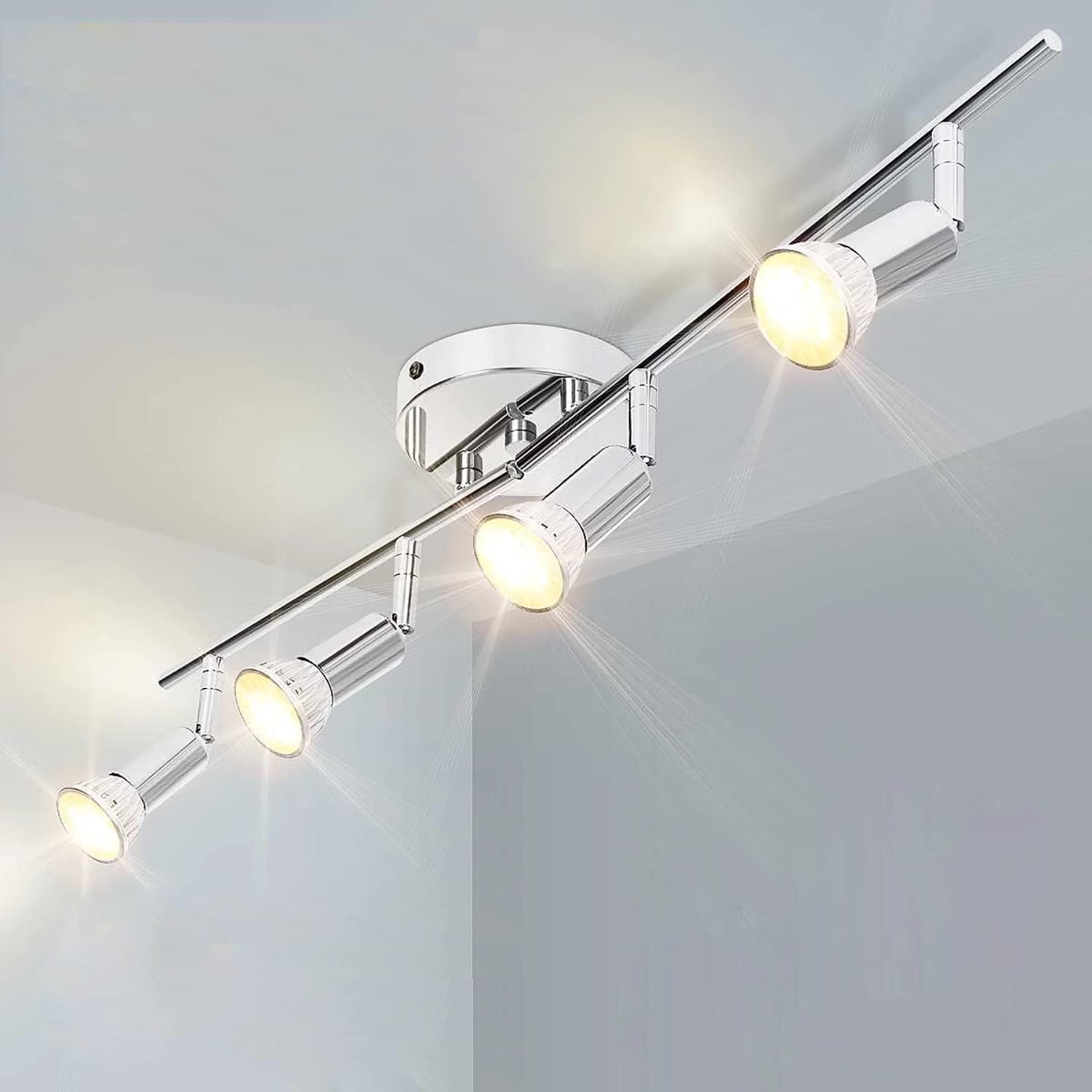 4-Light Track Lighting Fixtures,GU10 Bulbs Swing Arm Ceiling Spot Light,Flush-Mount Directional Rail Lighting for Living Room, Dining Room, Offices, Bedroom, Picture Wall,Kitchen(Color:Warm light) (W
