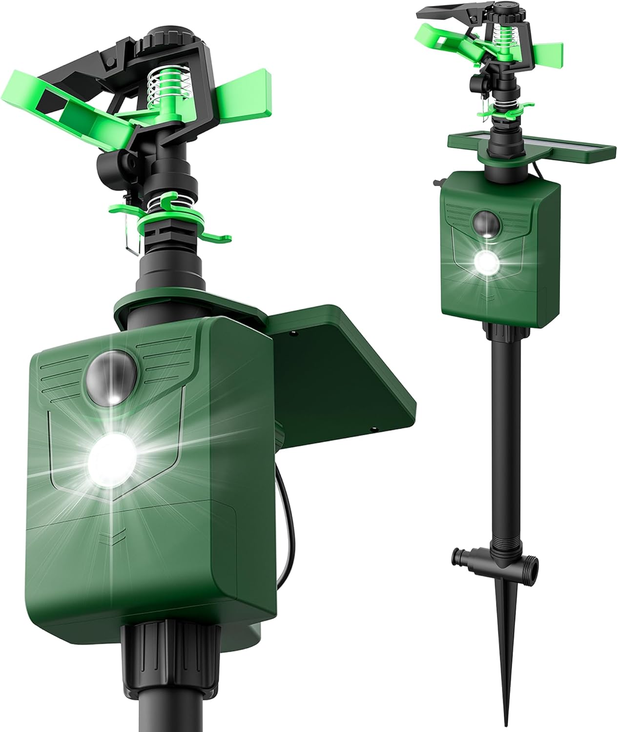 Motion Activated Animal Repeller with Water Sprinkler and Flashing Light, Solar Powerd Deer Cat Repellent Outdoor Deer Deterrent - Keep Rabbits Shunks Dog Raccoons Birds Away from Lawn and Garden