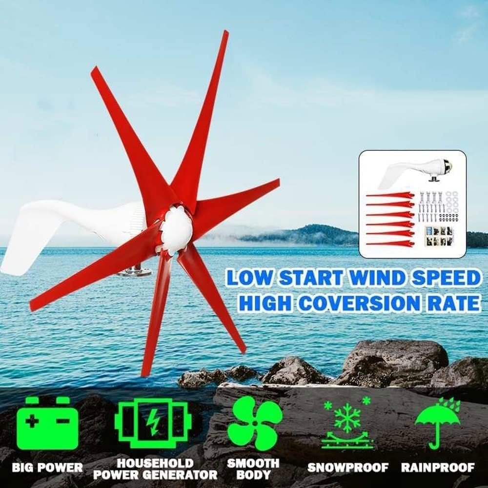 24V Wind Turbine Generator Kit 6 Blades Wind Turbines Motor with Charge Controller Power Generation Windmill for Home (Not Included Mast)