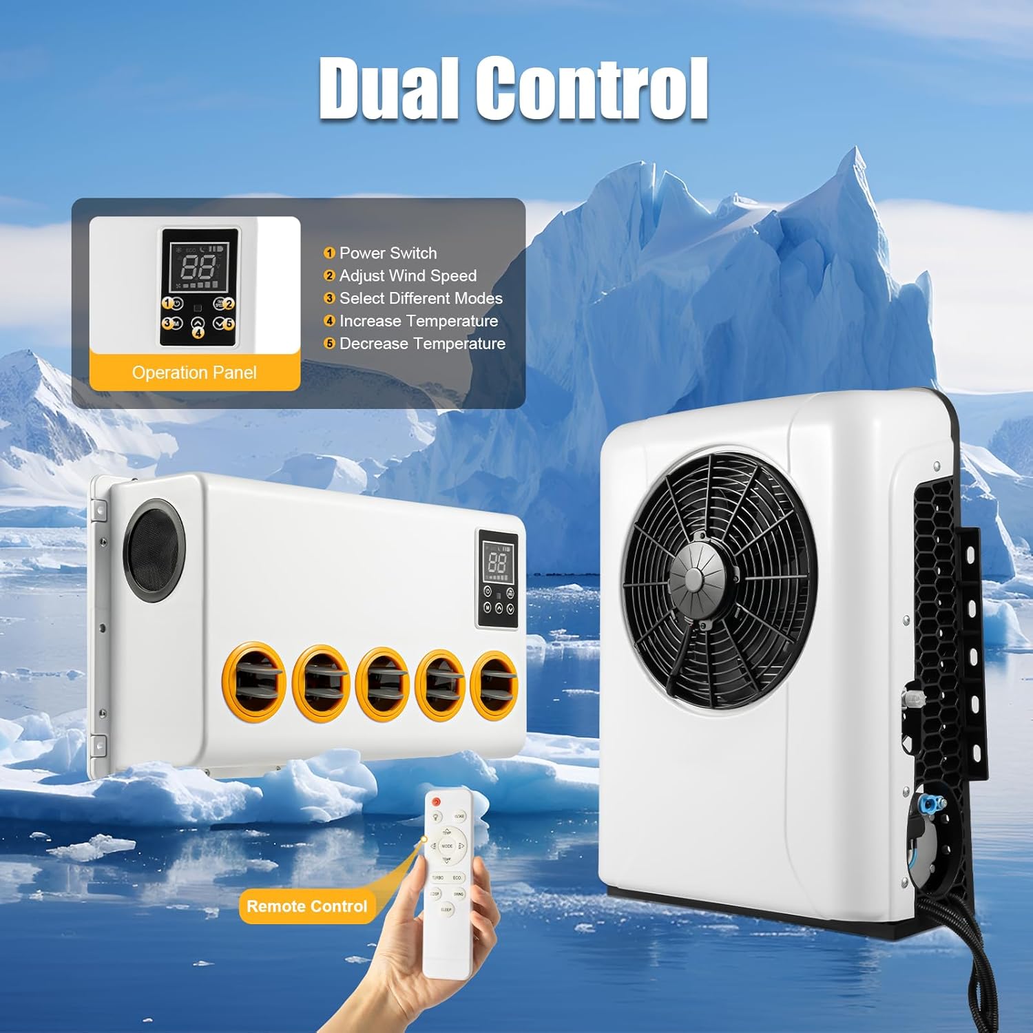 Truck Cab Air Conditioner 12V Air Conditioner 6800BTU A/C Unit RV Camper Accessories 2000W Cooling Power Fast Cooling Portable Air Conditioners for Trucks, RVs, Direct Replacement | US STOCK