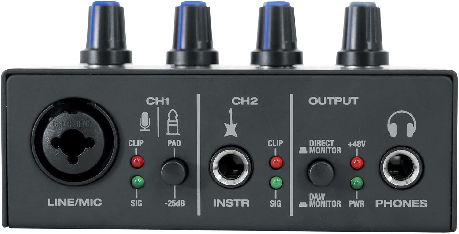 Rockville ROCK-U MINI Computer Recording Interface bundle with RCM PRO Mic, PRO-M50 Headphones, (2) APM5B Speakers, RDTS Desktop Tripod, (2) RRS190S Isolation Pads & (2) RCTR106B Cable (7 items)