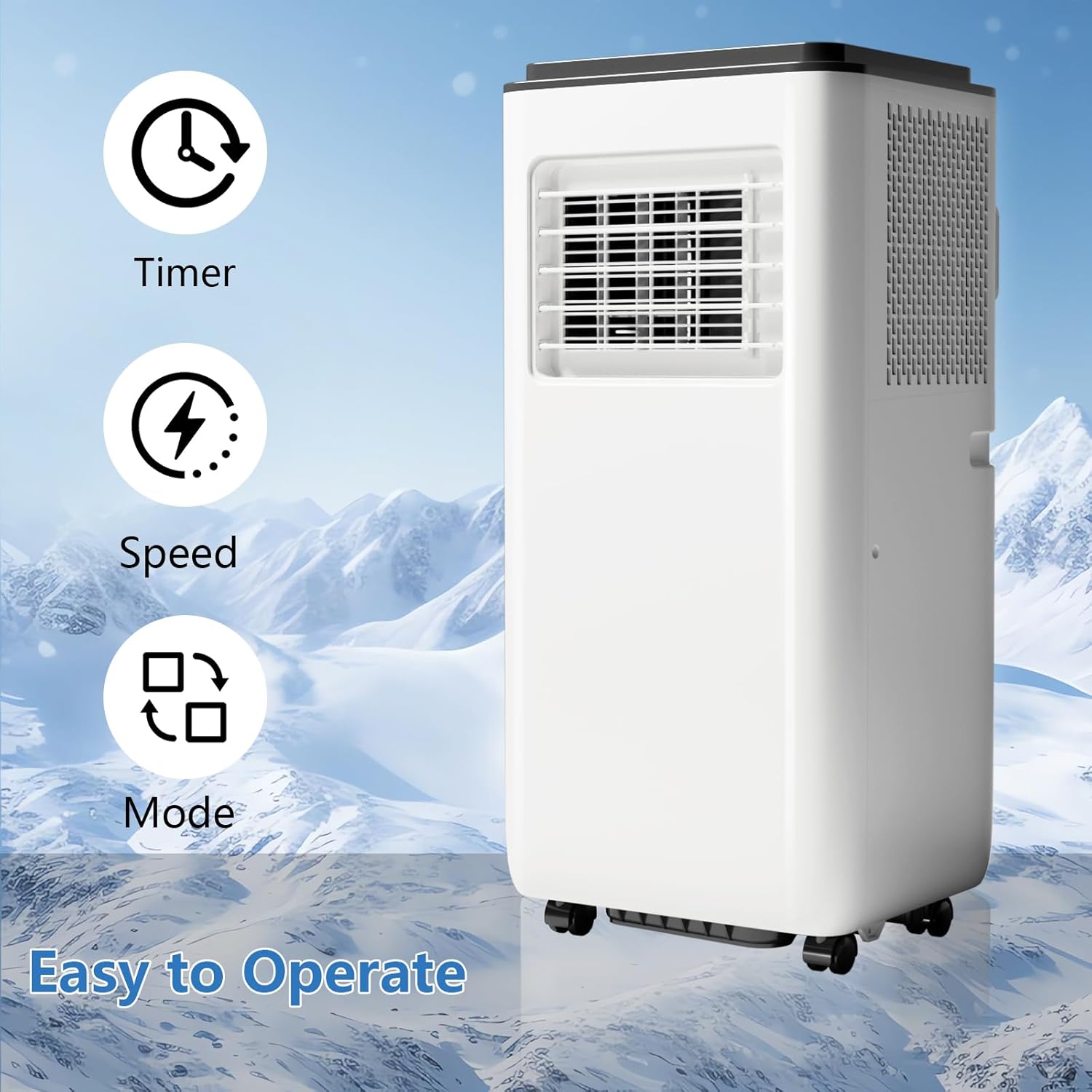 8000 BTU 3-in-1 Portable Air Conditioner,with Remote - Cooling, Fan Modes for Rooms Up to 350 Sq.Ft, LED Display, 24-Hour Timer