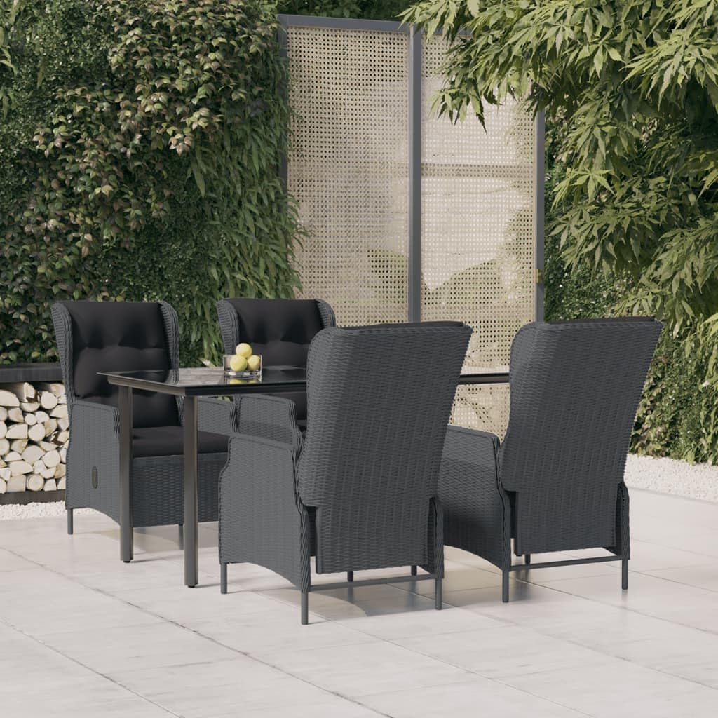 5 Piece Patio Dining Set Dark Gray Poly Rattan,Versatile Outdoor Dining Set with Adjustable Backrest and Comfortable Cushions Furniture Sets for Patio, Lawn & Garden