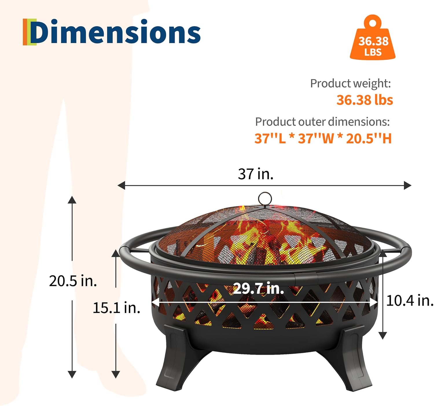 37 Inch Wood Burning Fire Pit with Spark Screen & Poker, Portable Outdoor Firepits for Outside Camping, Backyard, and Patio Use