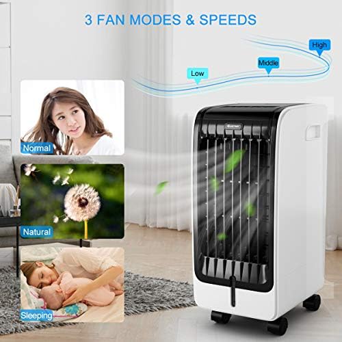 COSTWAY Evaporative Cooler, Include Remote Control, 2 Ice Packs, Portable Bladeless Fan with 3 Modes, 3 Speeds, 8H Timer, LED Display, Air Cooler for Indoor Use, Bedroom (Black)
