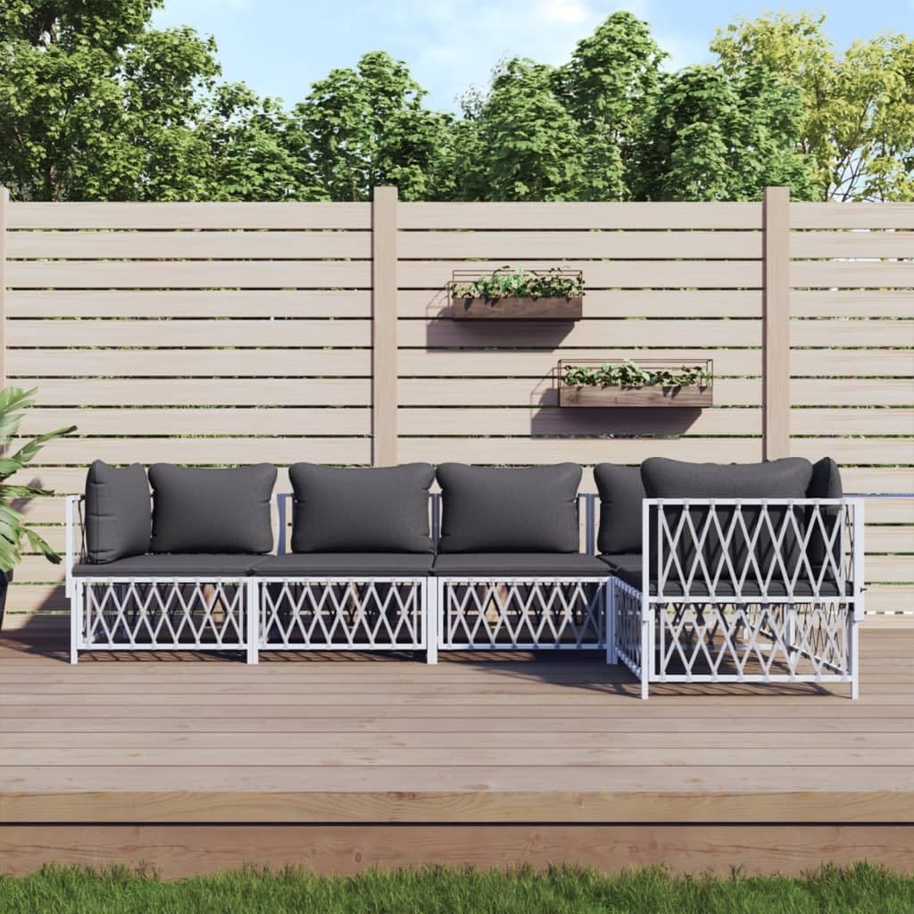 5 Piece Patio Lounge Set with Cushions White Steel,Cozy Outdoor Lounge Set with Sturdy Frame and Comfortable Cushions for Patio and Garden Patio Furniture, Outdoor Furniture Sets