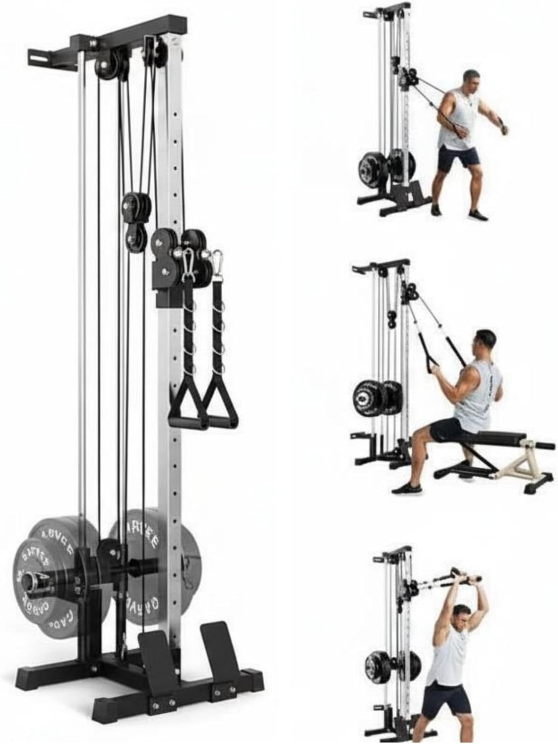 Wall Mount Cable Station – Dual Pulley Cable Crossover Machine with 18 Adjustable Positions, Tricep Rope, T-Bar, LAT Pulldown Bar & Foot Board for Home Gym Strength Training
