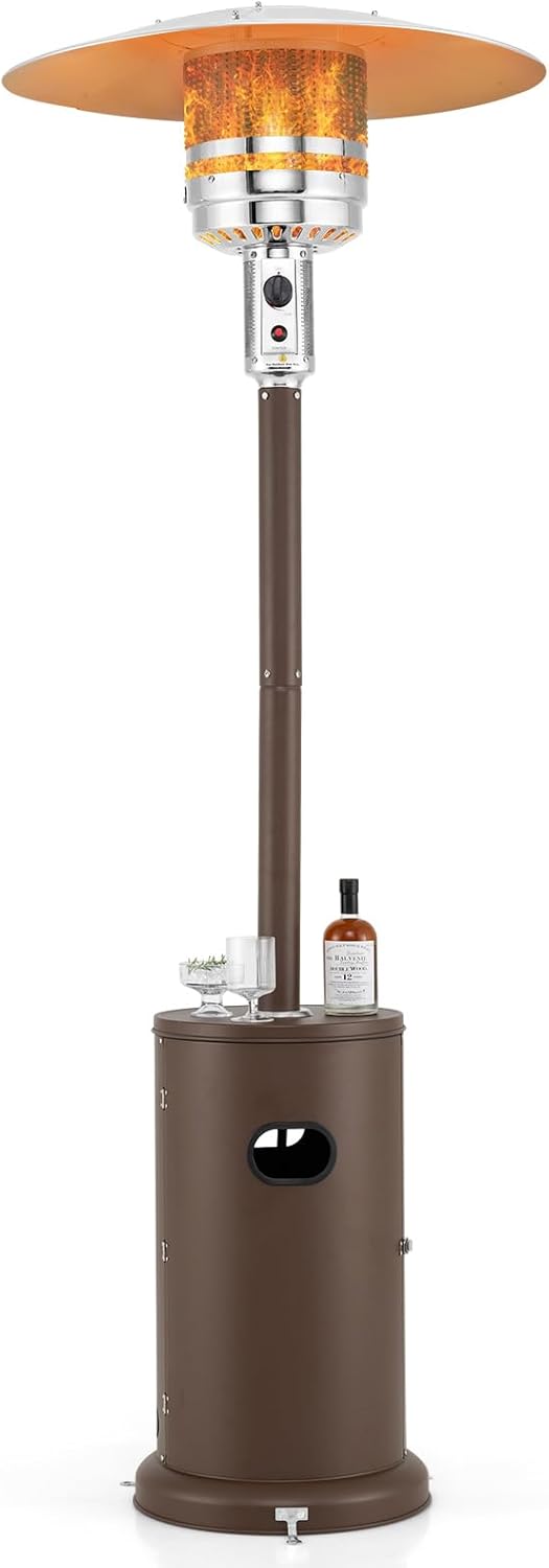 Tangkula 50,000 BTU Propane Outdoor Heater, Patio Heater with Strengthened Stainless Steel Burner, Tip-Over, Flame-Out Protection and Wheels, Outdoor Heaters for Patio (Brown)