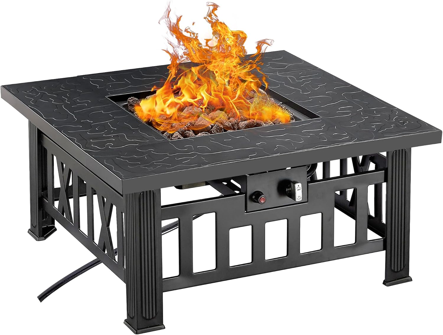 VECELO Propane Fire Pit, 30 Inch Outdoor Gas Fire Table, 50,000 BTU Square Firepit with Lid and Lava Rock, Adjustable Flame Steel Fire Table for Outdoor, Patio, Backyard, Party, Black