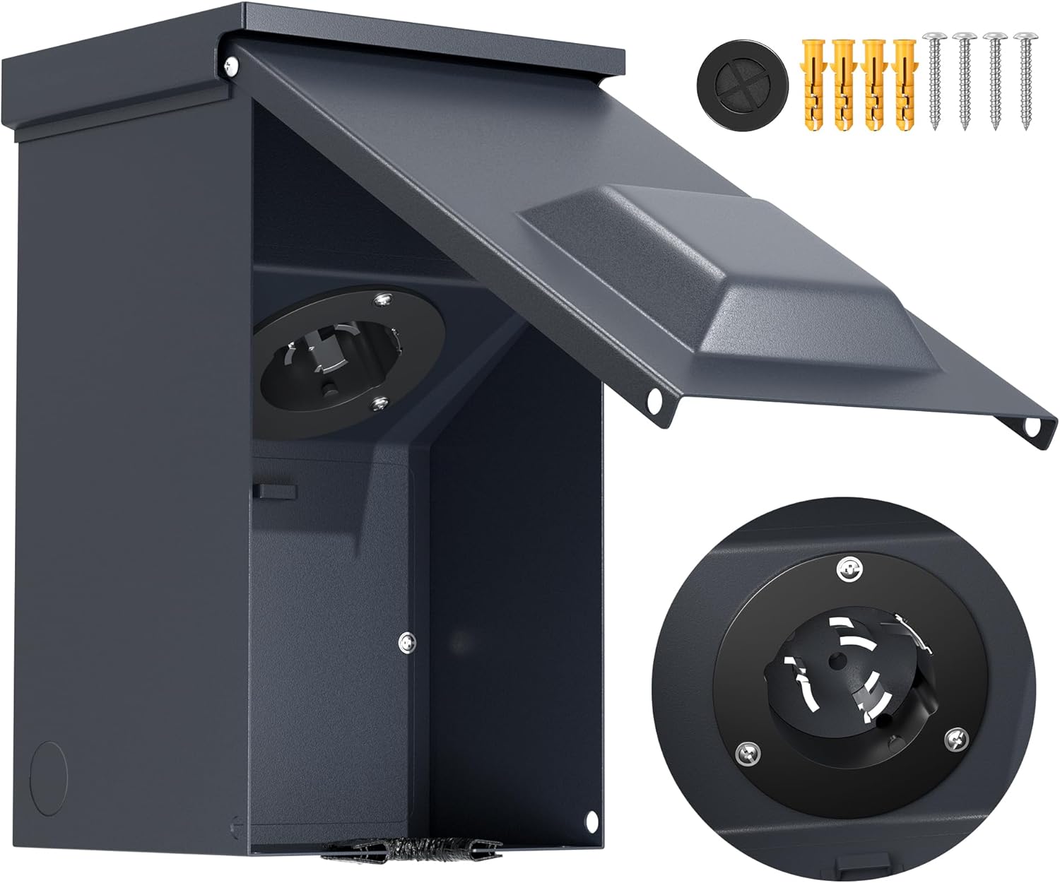 Joinfworld 50 Amp Generator Inlet Box, NEMA SS2-50P 125/250V 12500W Weatherproof Outdoor Receptacle, Emergency-Ready Industrial Grade