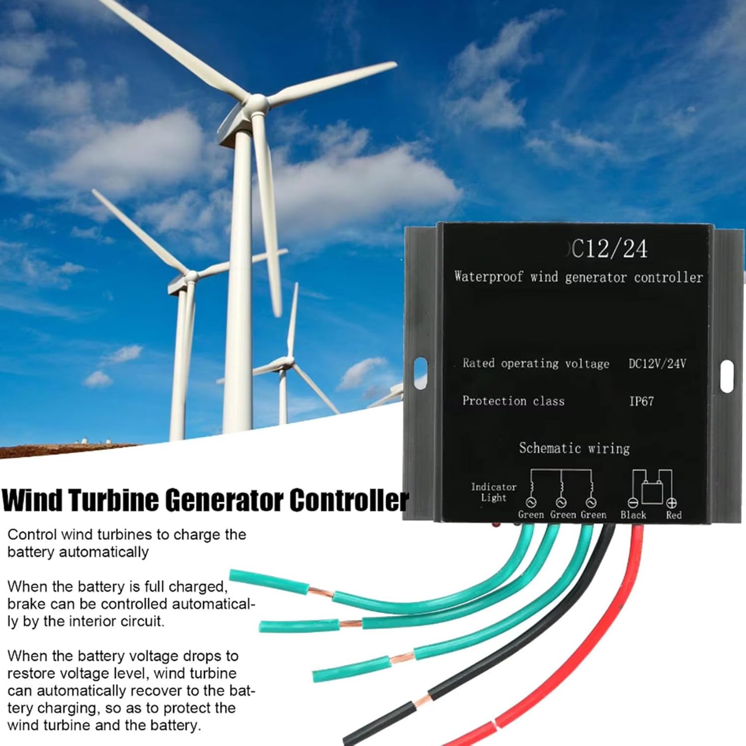 48V Wind Turbine Controller, Automatic IP67 Wind Power Regulator for 400W Wind Turbine System, Aluminum Alloy Wind Turbine Controller
