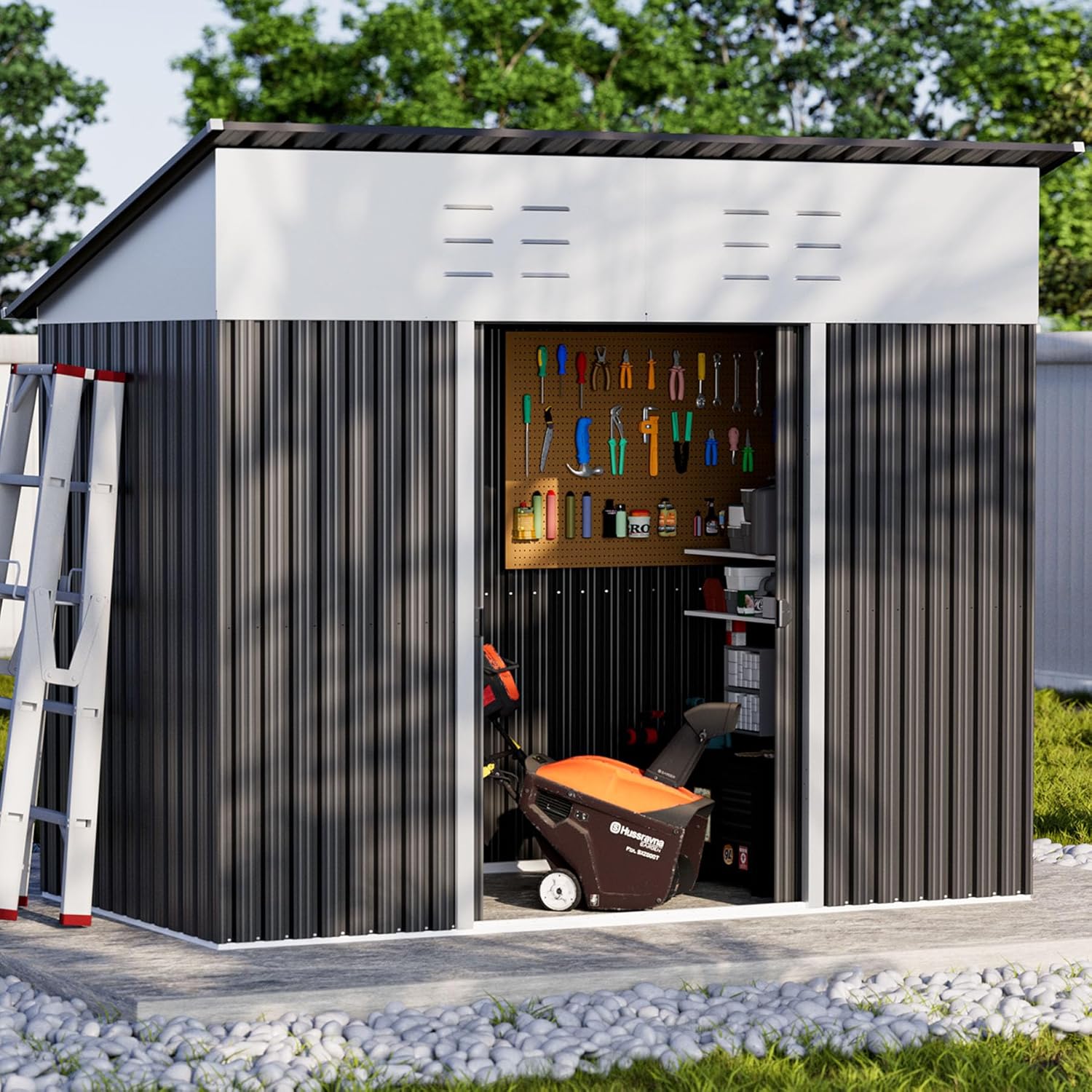 6x3.84 FT Outdoor Storage Shed - Metal Storage Shed for Garden Backyard Steel Outdoor Shed with Updated Frame Structure