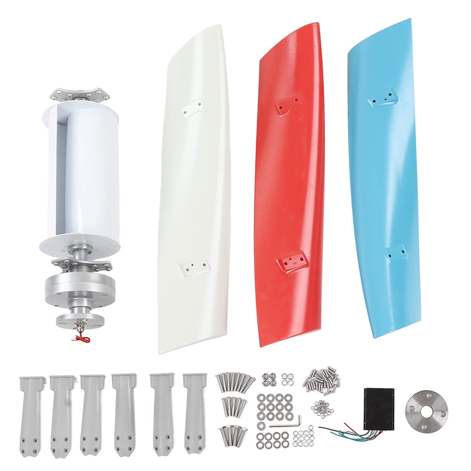 Vertical Wind Generator, 100W Stable Running Wind Generator White Red Blue 3 Blades for Business (12V)