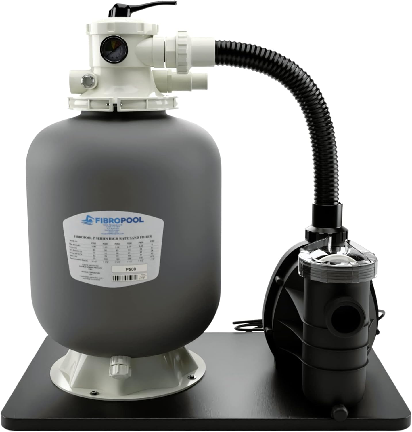 FibroPool Sand Filter Pump System For Above Ground Swimming Pools - Designed and Assembled in USA - Hose Adapters Included - High Efficiency - FSP Series (FSP16) Black