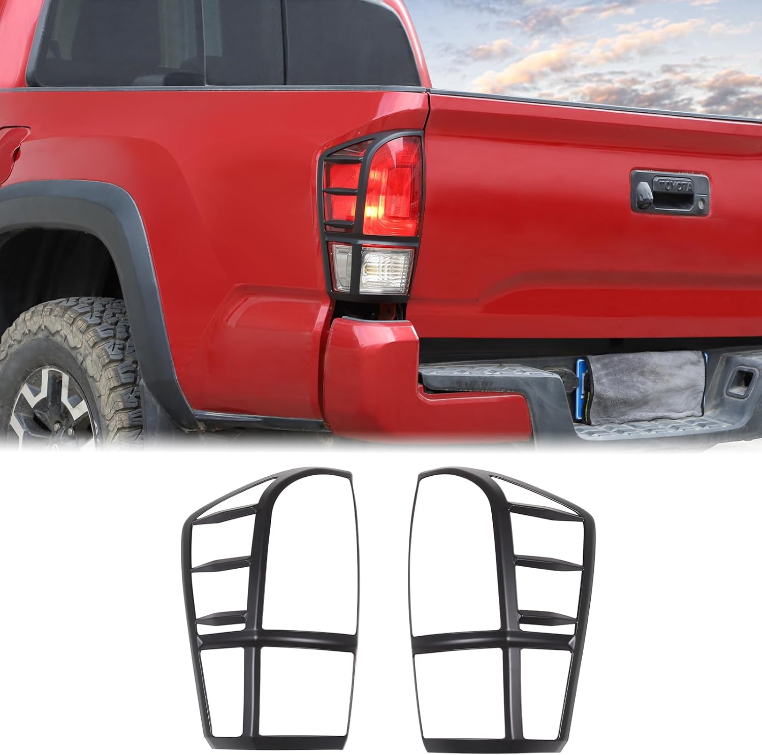 Aunginsy Tail Light Lamp Cover Compatible with Toyota Tacoma 2016-2023 Car Rear Taillight Lamp Guard Frame Bezels Tail Brake Light Trim Cover Rear Headlight Decorative Cover Protection ABS Accessories