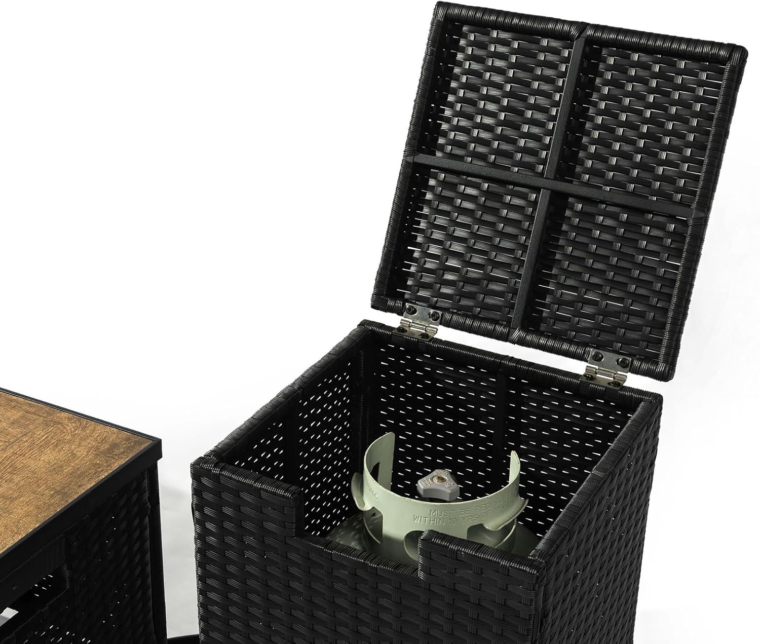 Penau Rattan Fire Pit Table with Propane Tank Holder, Ceramic Tile Top, Rectangular Design for Outdoor Spaces