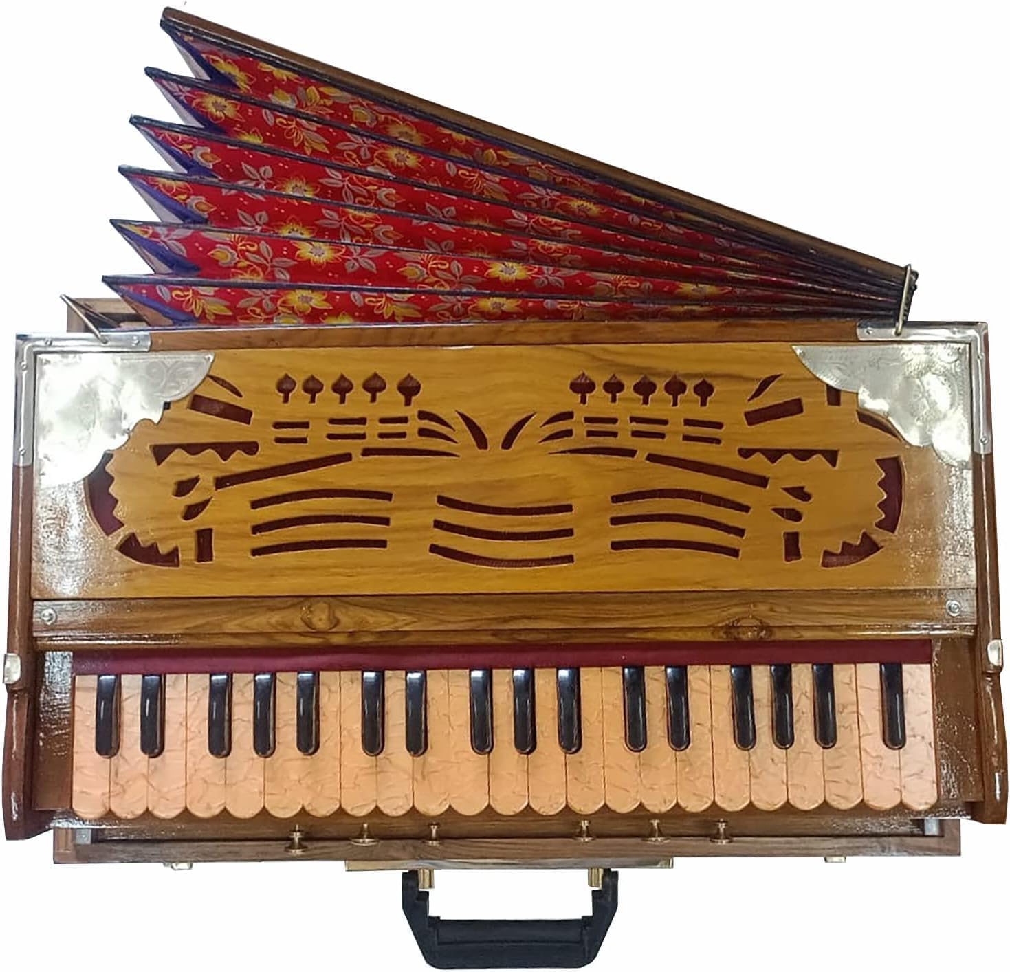 Beautiful Vintage Harmonium, Kolkata Teakwood & Brass 440Hz Bhajan Kirtan Yoga 3¼ Octaves