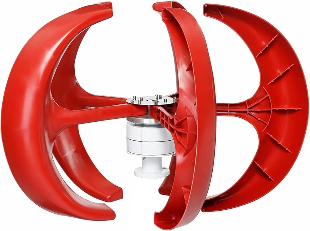 12000W No Noise Vertical Axi Wind Turbines Generator,Home AC 5 Blades Green Energy Wind Turbine Generator Kit(Red)