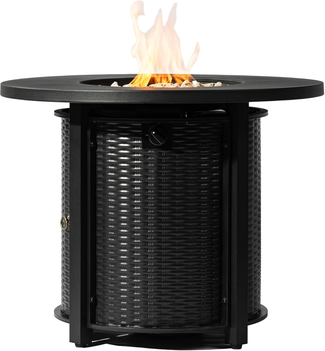 32 Inch Propane Fire Pit, Outdoor Fire Pit Table, 50000 BTU Round Steel Gas Fire Pits with Lid, Add Warmth and Ambience to Parties On Outside Patio Deck Garden, Black