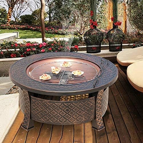 32'' Outdoor Fire Pit Metal Square Firepit Patio Stove Wood Burning BBQ Grill Fire Pit Bowl with Spark Screen Cover, Log Grate, Poker for Backyard Garden Camping Picnic Bonfire