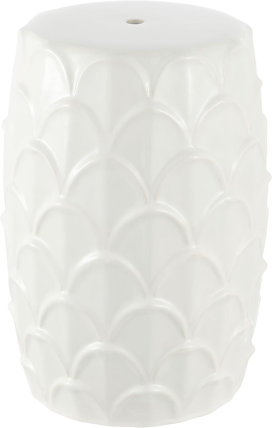 SAFAVIEH Home Collection Seina Coastal Scalloped Cream Ceramic 17-inch Decorative Accent Garden Stool for Living Room, Bathroom, Patio, Side Table, Plant Stand (Fully Assembled)