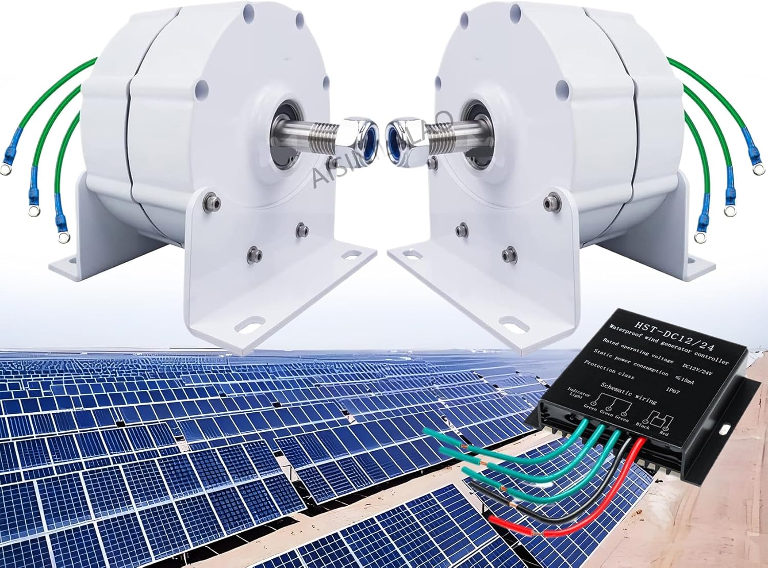 12V 24V 48V 220V 3 Phase Gearless Electric Generator,9000W Windmill Free Energy Power Generator for Home Complete Kit (White,with Base)