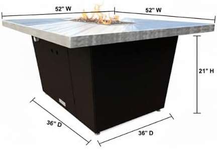 COOKE Palisades Rectangular Fire Pit Table - 52x36 - Chat Height - Natural Gas - Brushed Aluminum Top with 3cm Edge - Dark Cherry Powdercoat Base