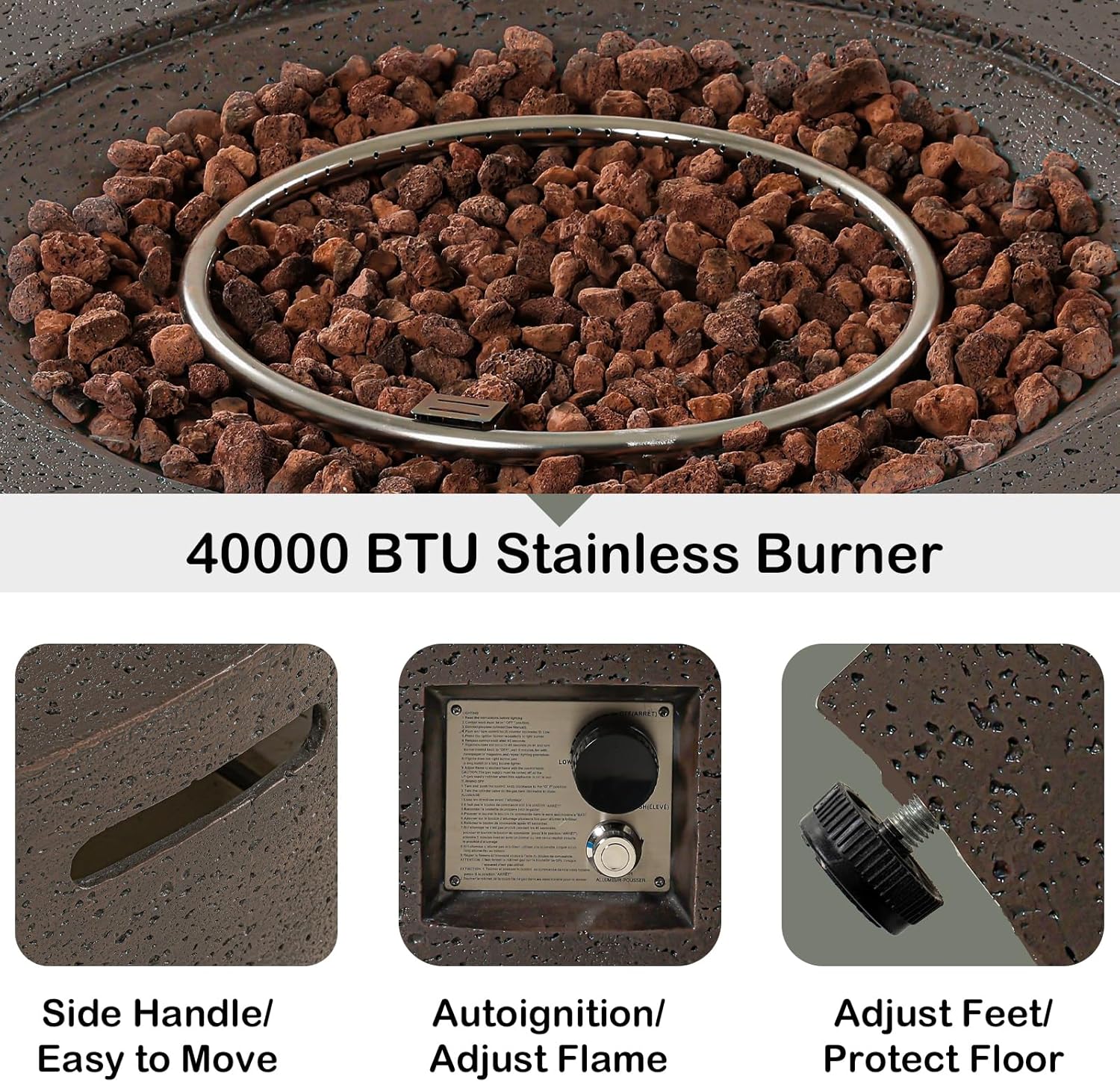 SUNBURY Outdoor Fire Pit Table Propane Gas Fire pits &Outdoor Fireplaces 40.5″ Inch Rounded Firepit Table with Tank Cover, 50,000 BTU Fire Table for Patio Set, Brown