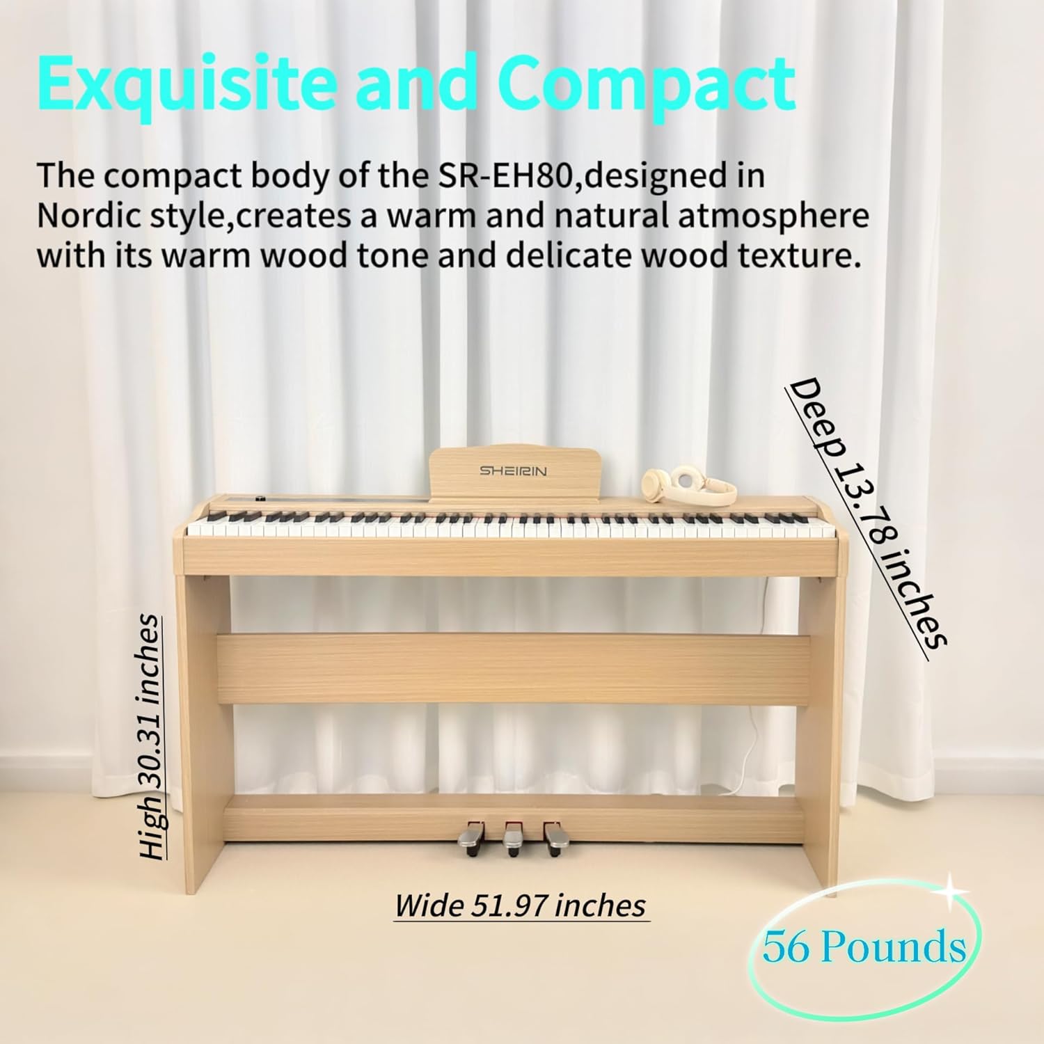 Digital Piano Fully Weighted Keyboard 88 Keys Upright Acoustic Hammer Action Electric Stand Pedal Beginners Instrument SR-EH80