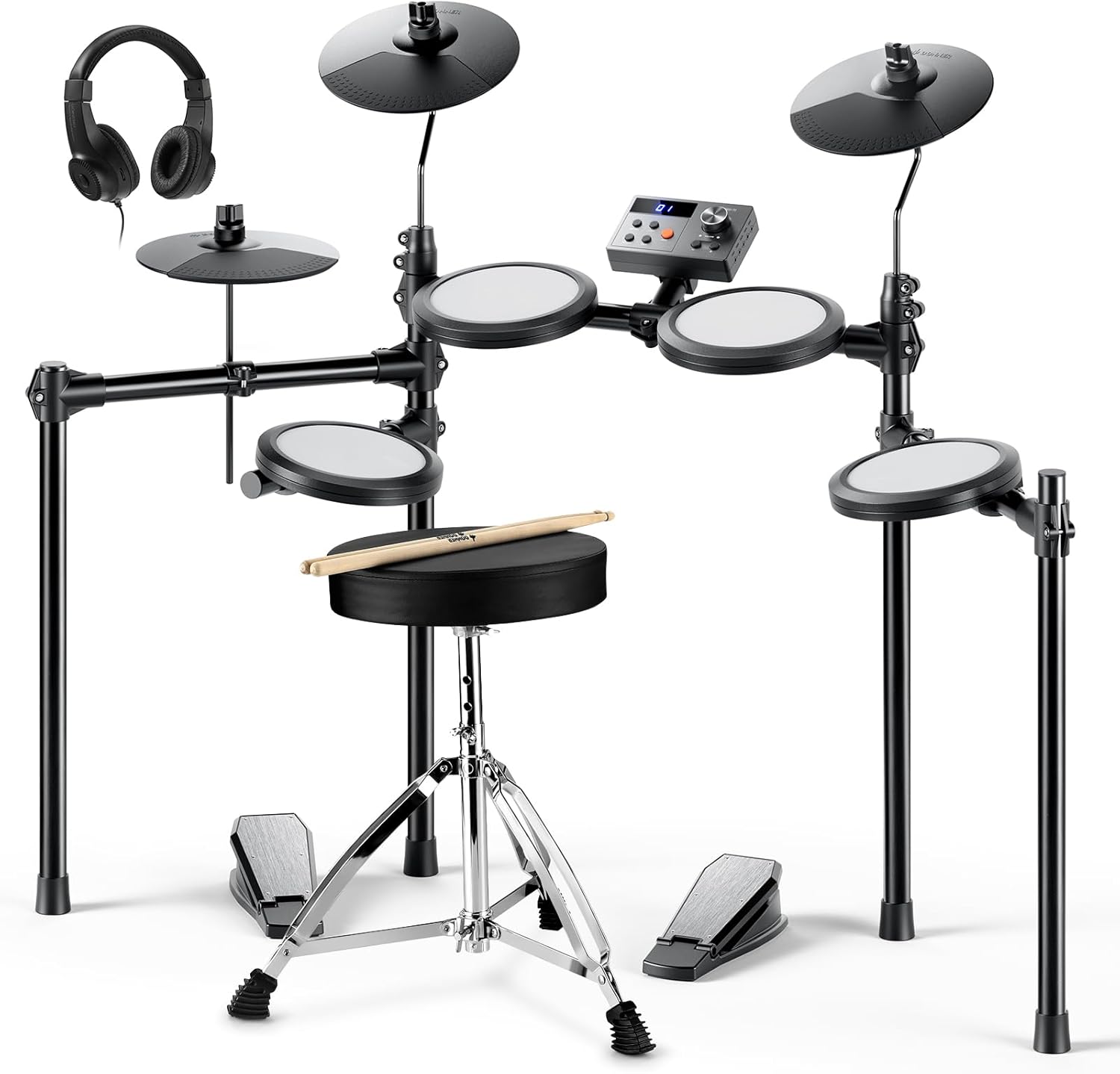 Donner Electric Drum Set, DED-70 Electronic Drum Kit for Beginner with 150 Sounds, 4 Quiet Mesh Pads, 9