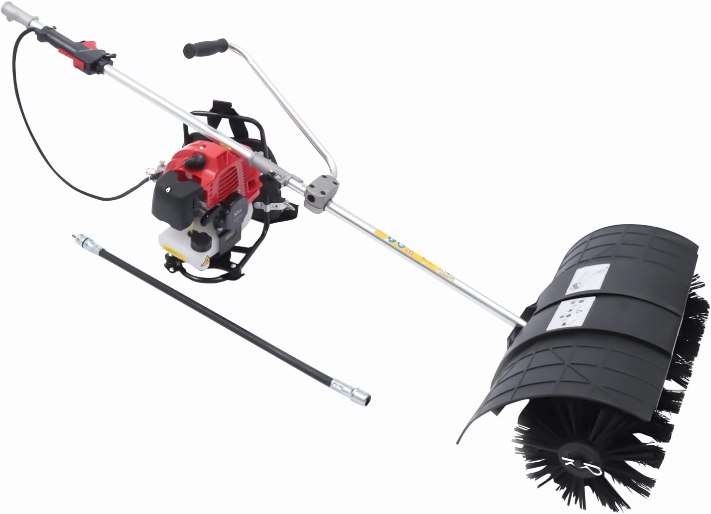 2 Stroke 2.3HP/1.7 kw Gas Handheld Sweeper, 52cc Gas Power Broom Walk Behind Sweeper, Red and Black, Nylon Brush, 200 RPM, 1L Fuel Tank, 18kg, Snow Clearing, Hard Floor