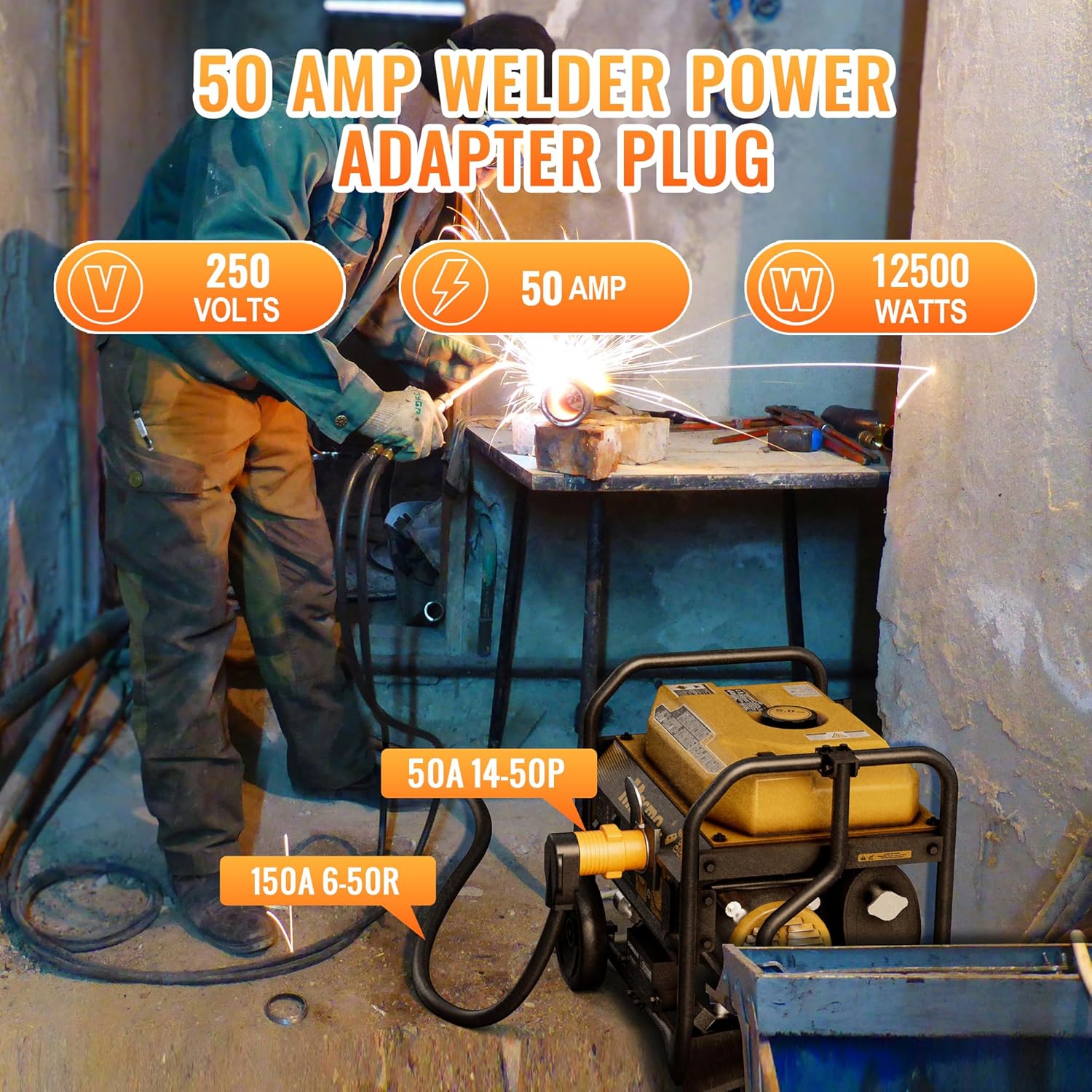 MECMO 50 Amp Y Splitter Adapter Cord for RV EV, 4-Prong 250-Volt NEMA 14-50P to x2 NEMA 14-50R 50A Generator Splitter, Nema 14-50P to 6-50R Welder Adapter 50 Amp 4 Prong Generator to 3 Prong Welding