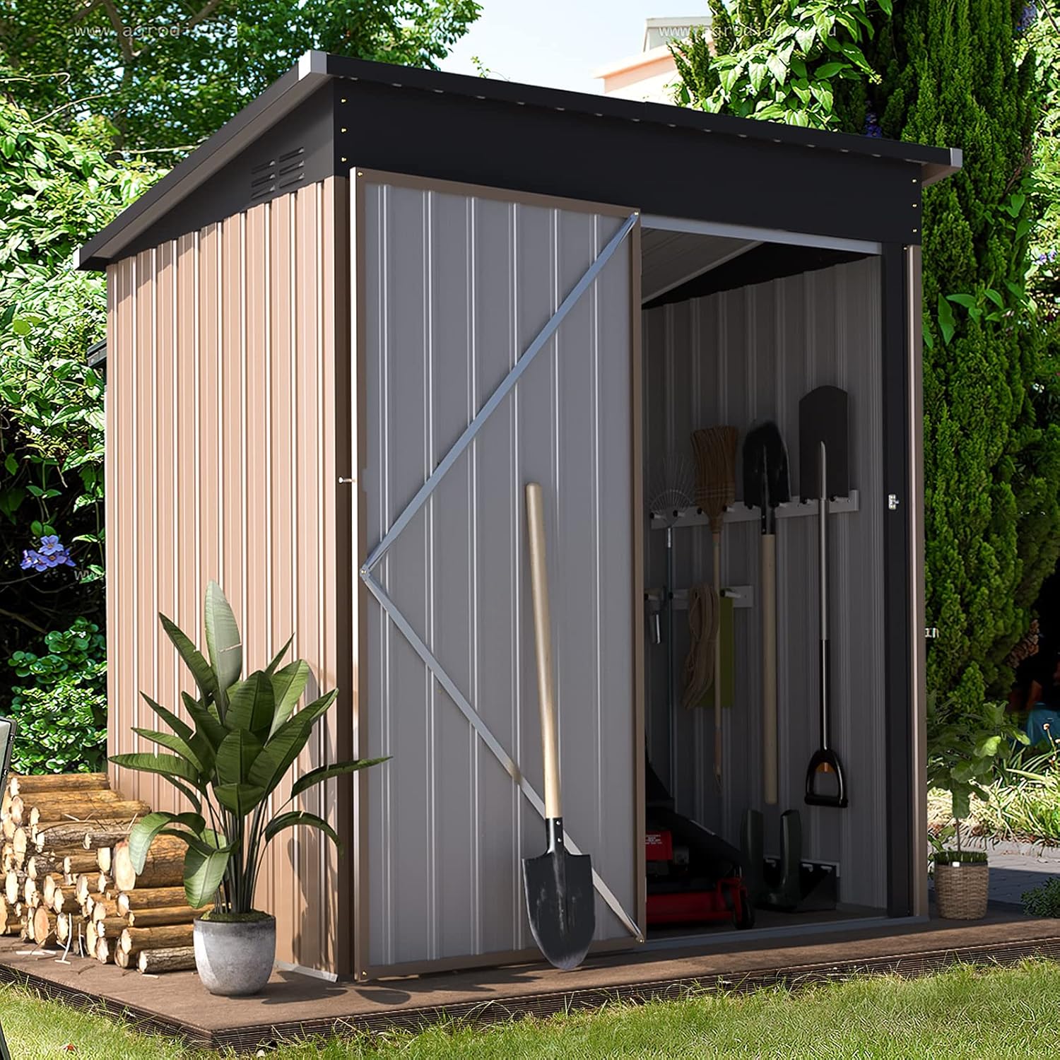 AECOJOY 5' x 3' Outdoor Storage Shed, Small 3x5 Metal Sheds & Outdoor Storage Clearance Steel Yard Shed kit with Lockable Door, Utility and Tool Storage Garden Shed for Backyard, Patio and Outside use