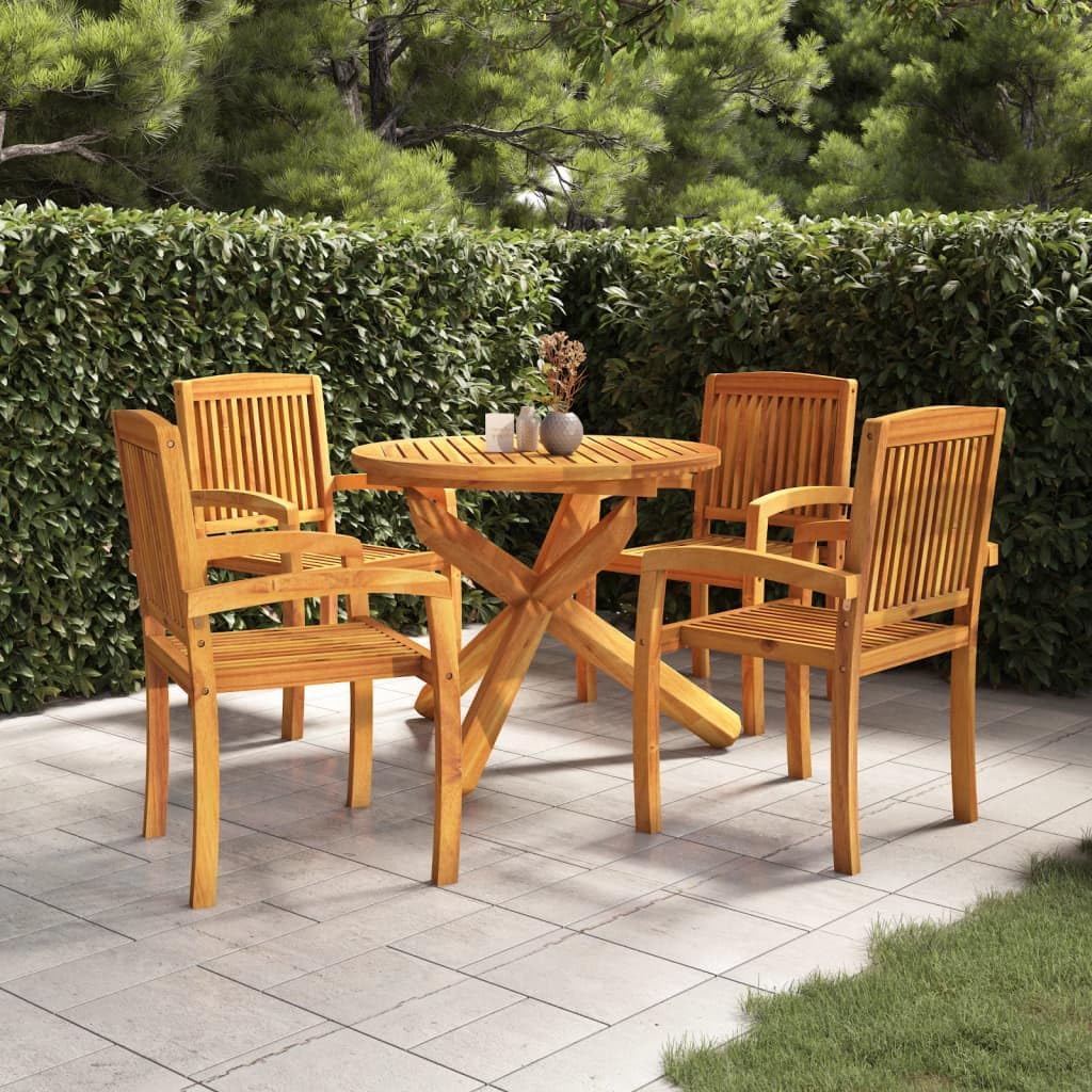 5 Piece Patio Dining Set Solid Wood Teak Garden Furniture