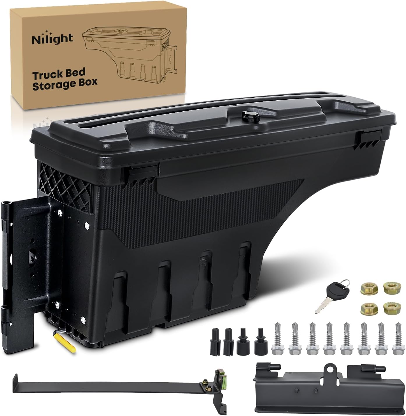 Nilight Truck Bed Tool Box Left Driver Side Truck Toolbox Fit for Chevrolet Silverado GMC Sierra 1500 2500 3500 2007-2018 Swing Case Truck Bed Storage Box w Lockable Lid Waterproof Wheel Well Toolbox