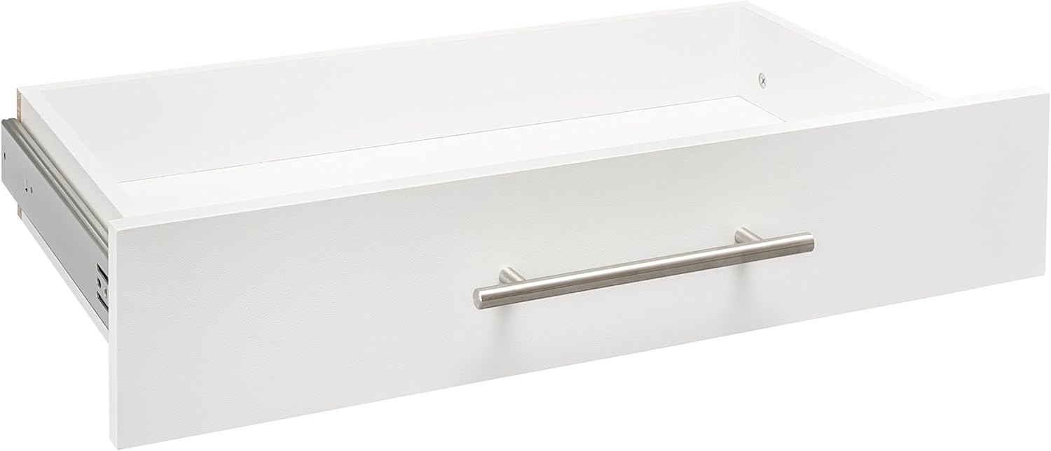 ClosetMaid SuiteSymphony Wood Closet Drawer, Add On Accessory, Modern Style, for Storage, Closet, Clothes, 25” x 5” Size for 25 in. Units, Pure White/Satin Nickel