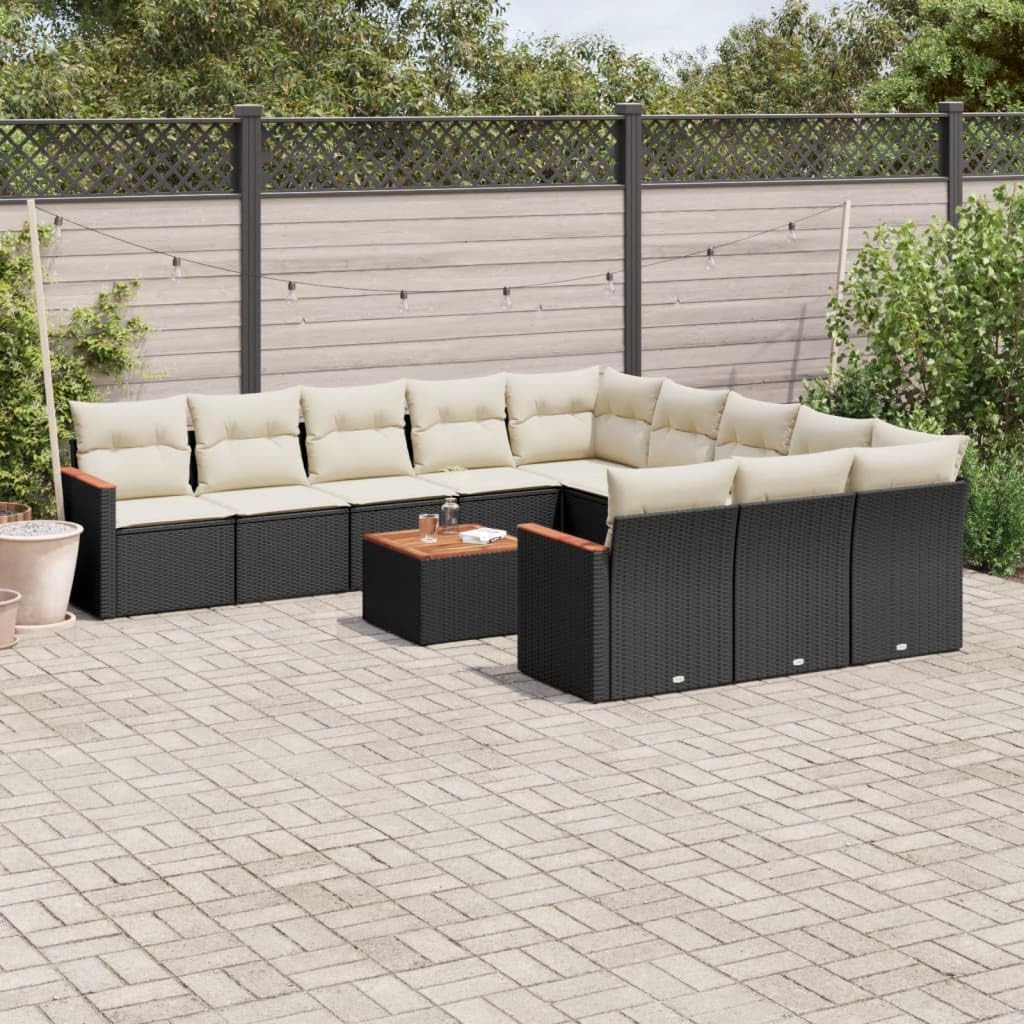Large Garden Sofa Set Black with 10-Seating Capacity, Modern Outdoor Furniture with Removable Cushions, Water-Resistant PE Rattan and Steel Frame for Patio, Balcony, Backyard