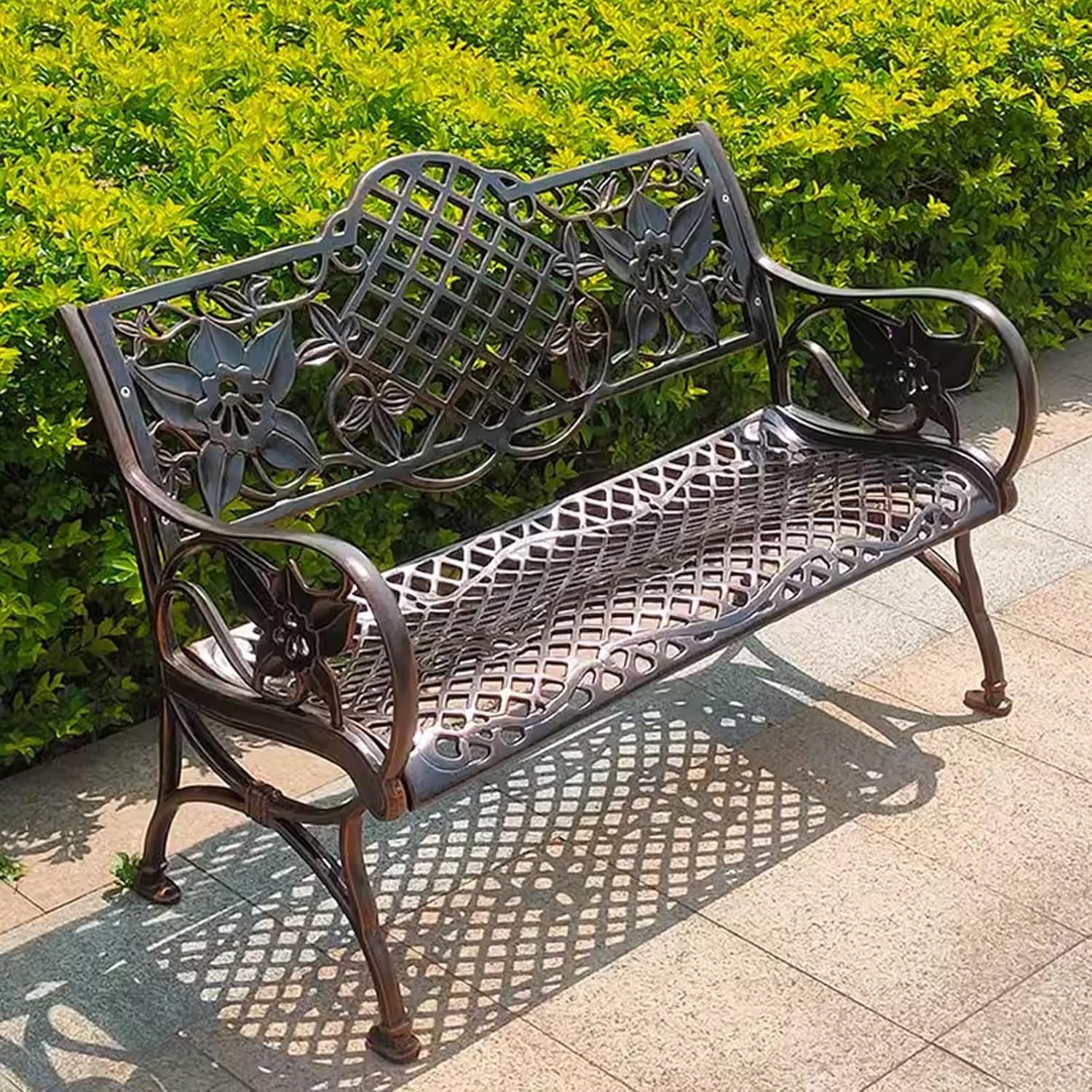 Metal Garden Benches for Outdoors Ergonomic Design Scratch Resistant Cast Aluminum Material Park Bench Suitable for Balconies, Gardens, Leisure Resorts, Scenic Tourist Areas (Color : Bronze Color, S